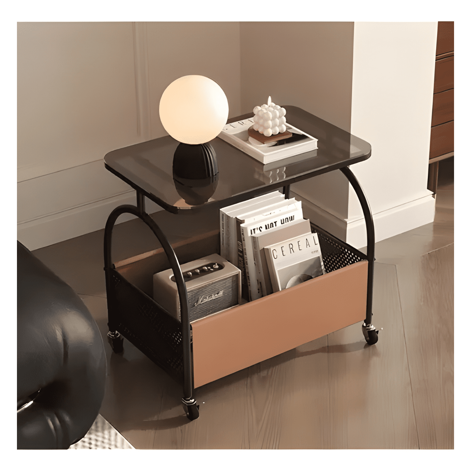 Mesa De Centro Auxiliar Decorativa Living Vidrio Negro-3
