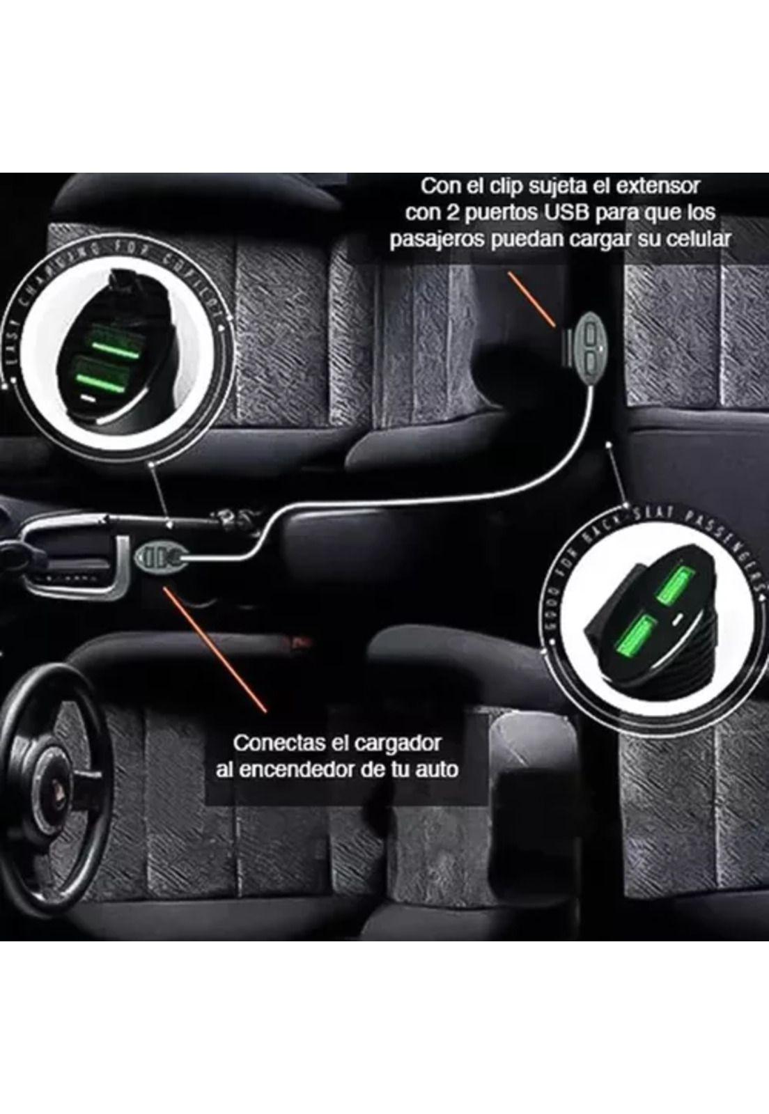 Cargador USB auto con alargador 4 puertos 1 metro-4