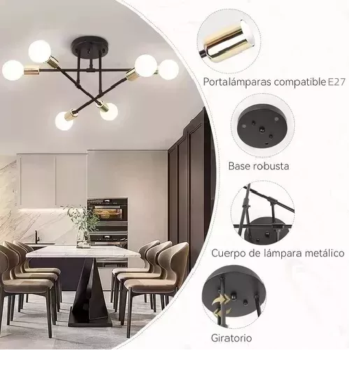 Lámpara de techo colgante moderna 6 focos color negro-4