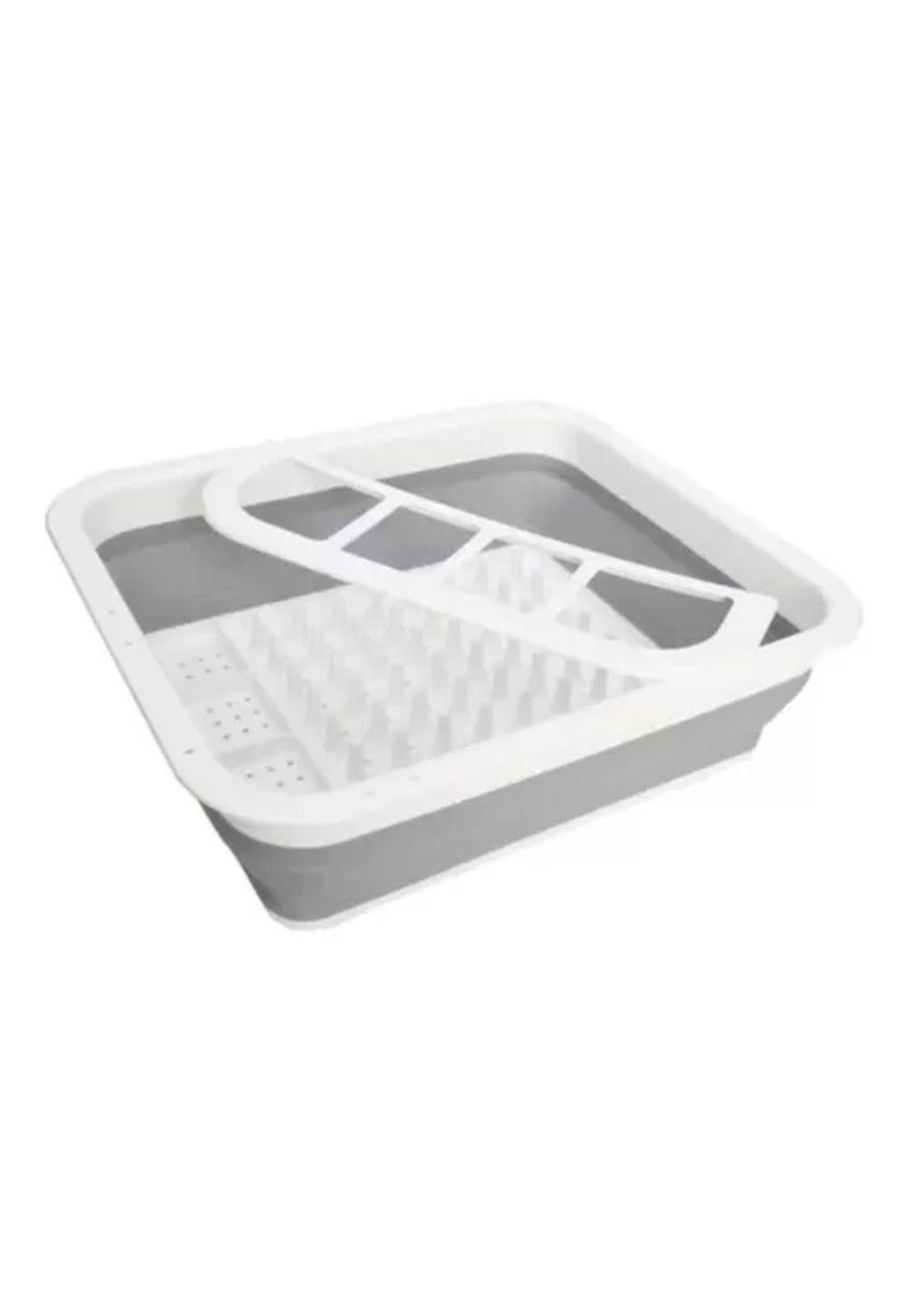 Secador de platos multiusos, porta cubiertos plegable, cocina, color blanco/gris-4
