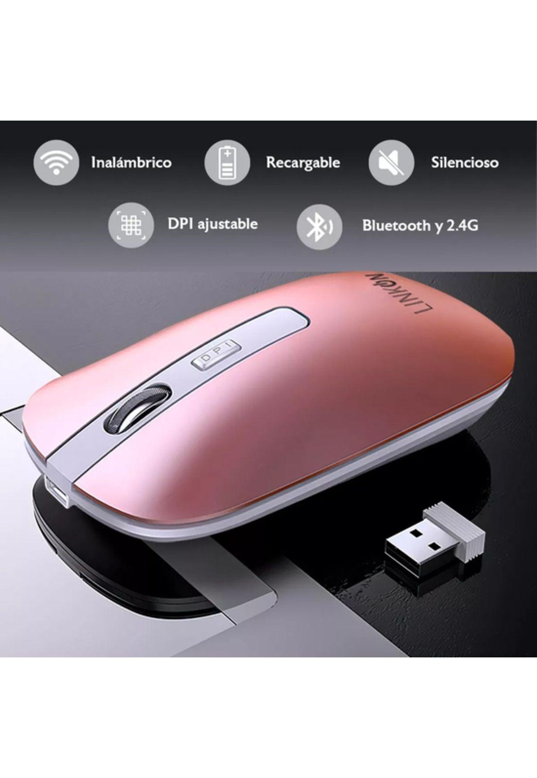 Mouse Inalámbrico Dual Bluetooth USB Recargable para Mac/Windows Rosa Linkon-2