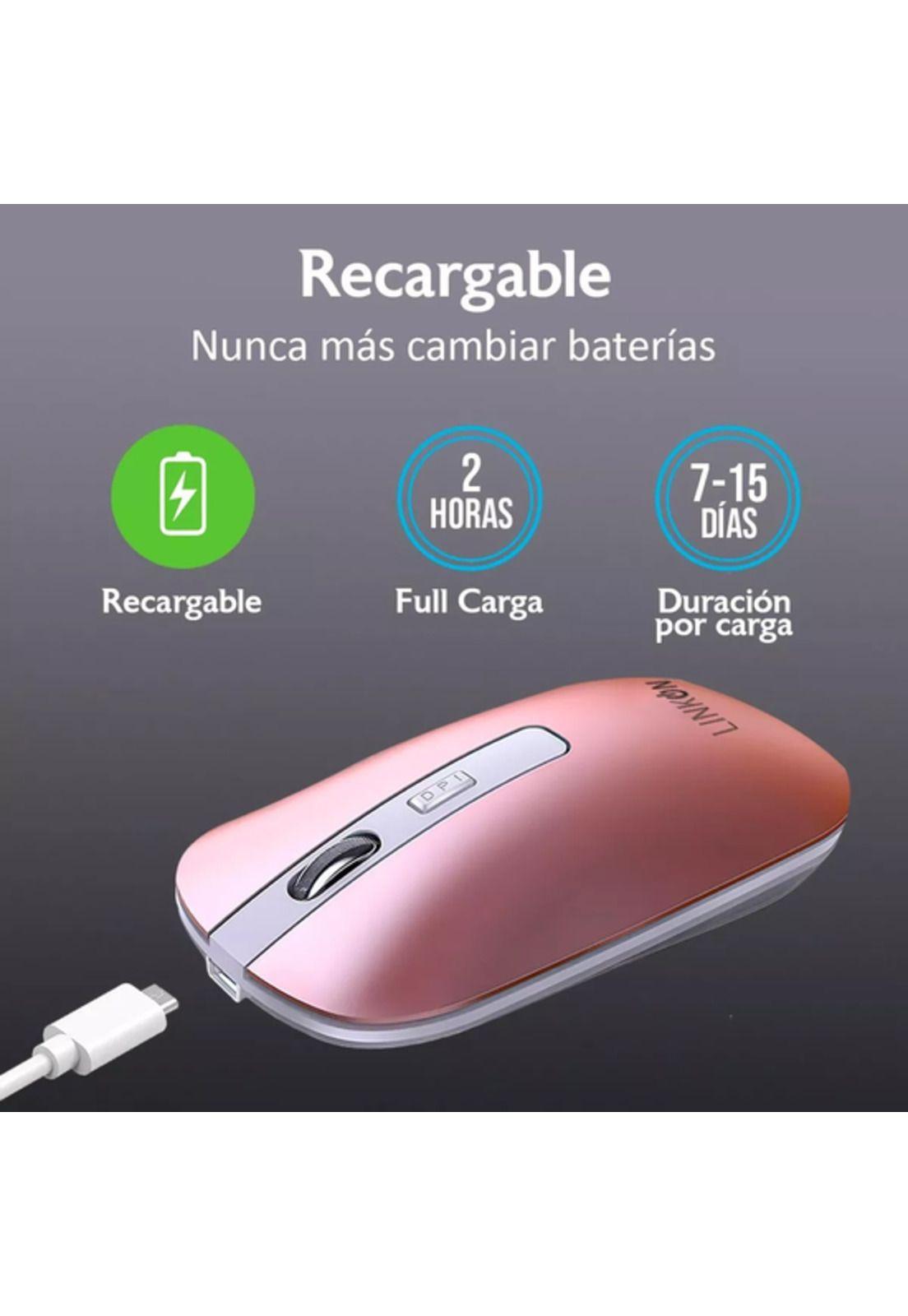 Mouse Inalámbrico Dual Bluetooth USB Recargable para Mac/Windows Rosa Linkon-3