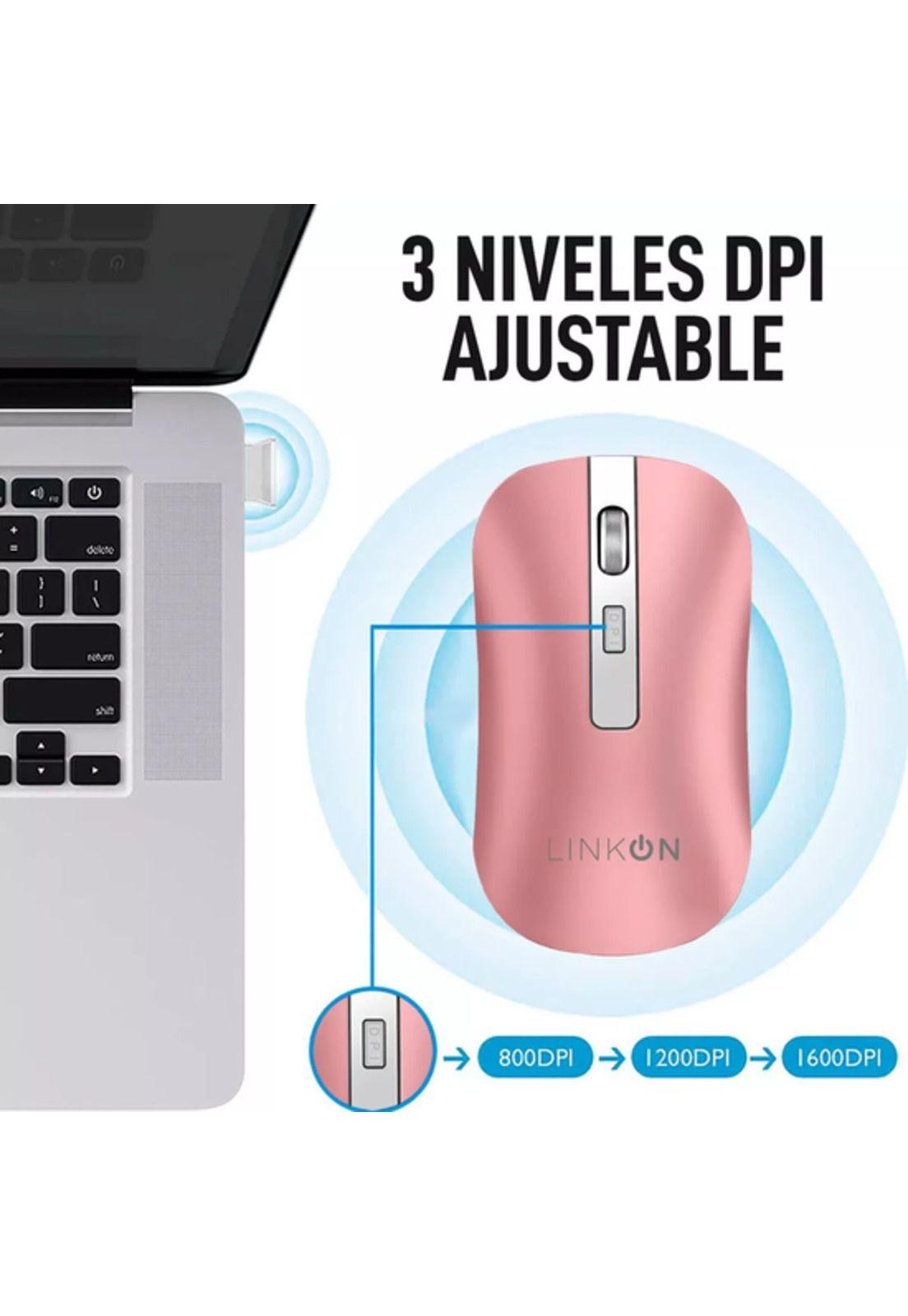 Mouse Inalámbrico Dual Bluetooth USB Recargable para Mac/Windows Rosa Linkon-4
