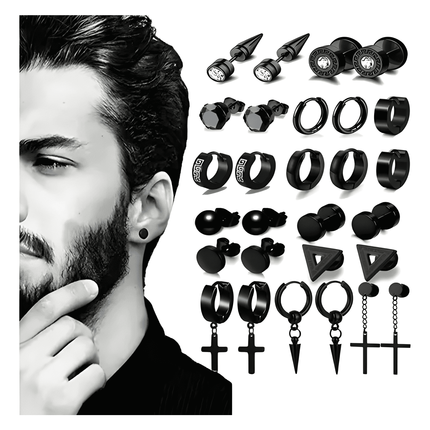 Pack 15 Pares Aretes Hombre Con Piercing, Arracadas Hombre-0
