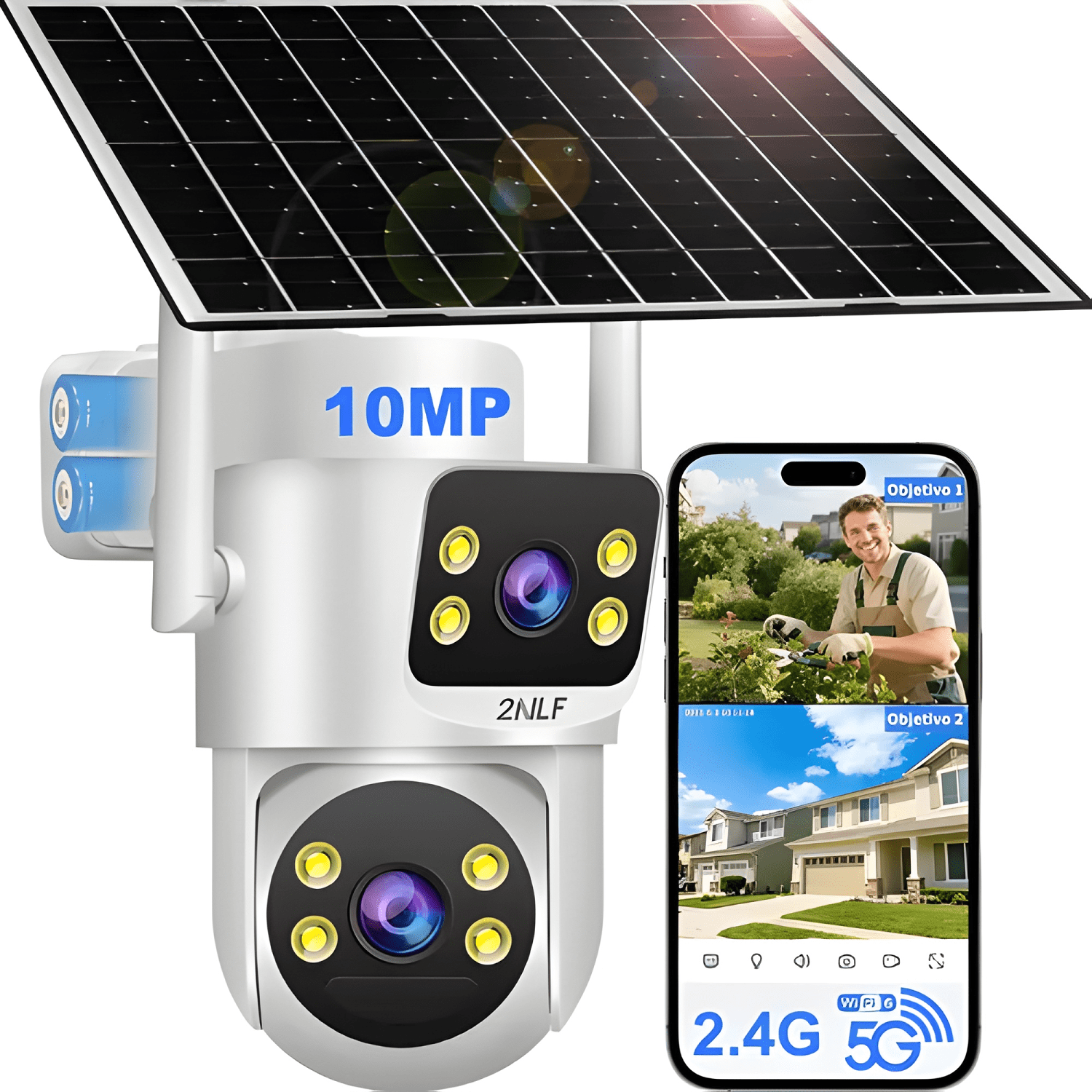 2nlf® 10MP Solar Cámara de Seguridad Wifi Exterior Doble 360-0