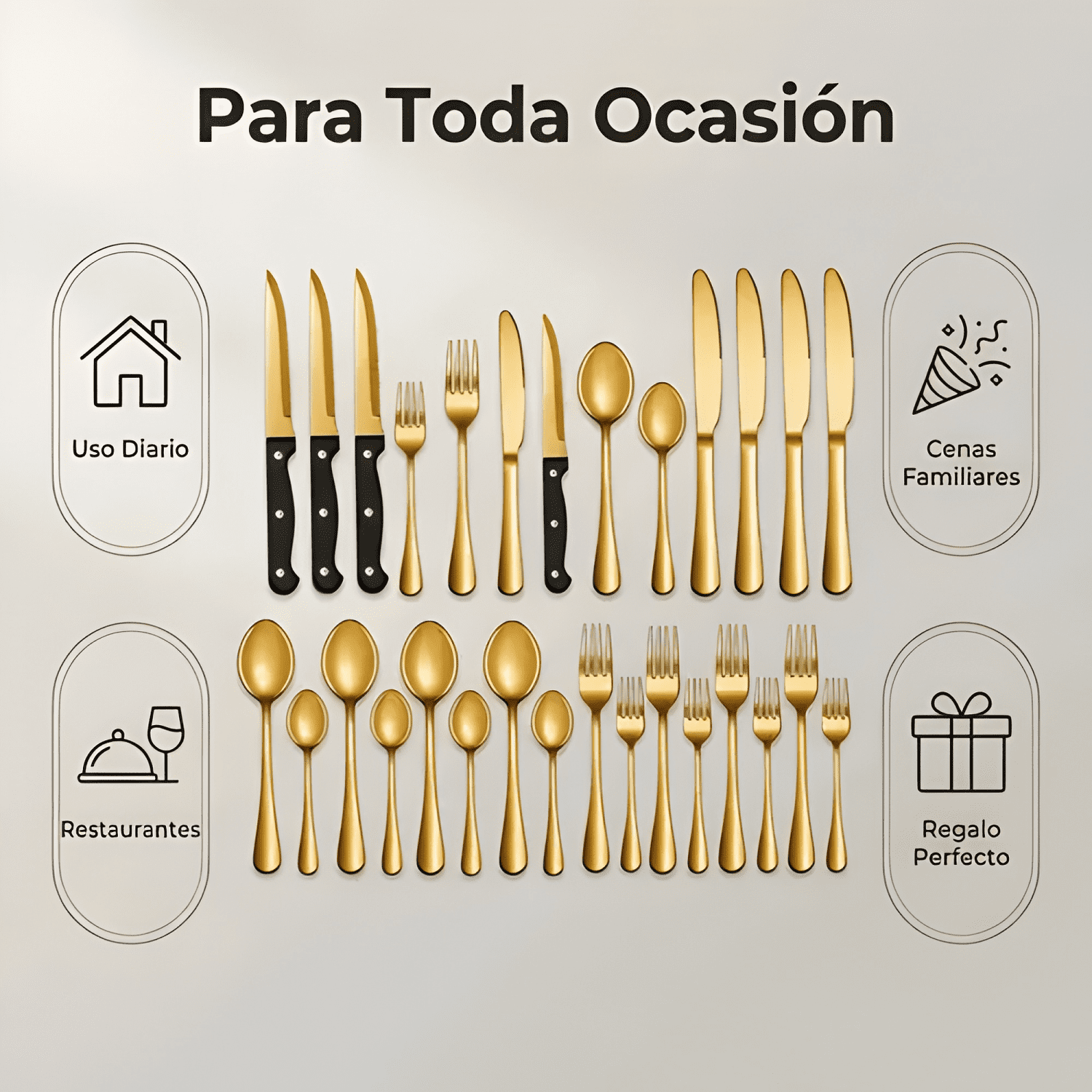 Set 24 piezas cubiertos cuchillería acero inoxidable Dorado-3