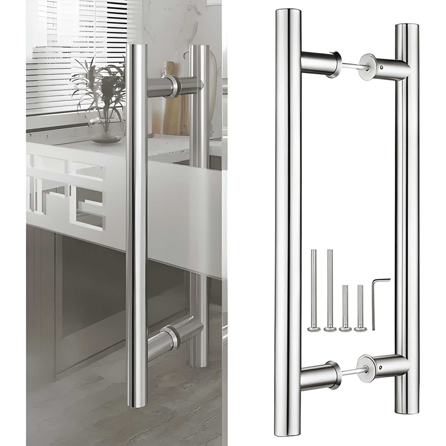 Manillón par acero inox 50 cm puerta madera, plata-1