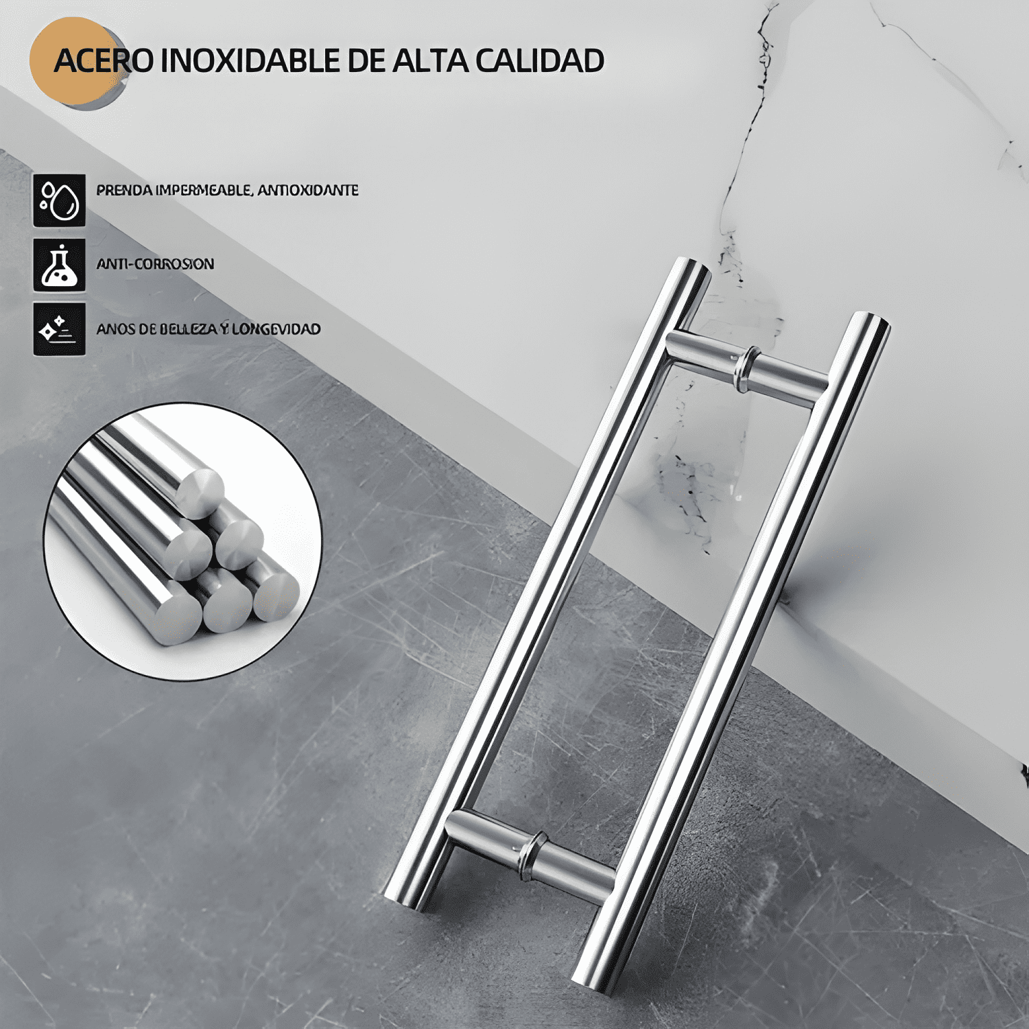 Manillón par acero inox 50 cm puerta madera, plata-3