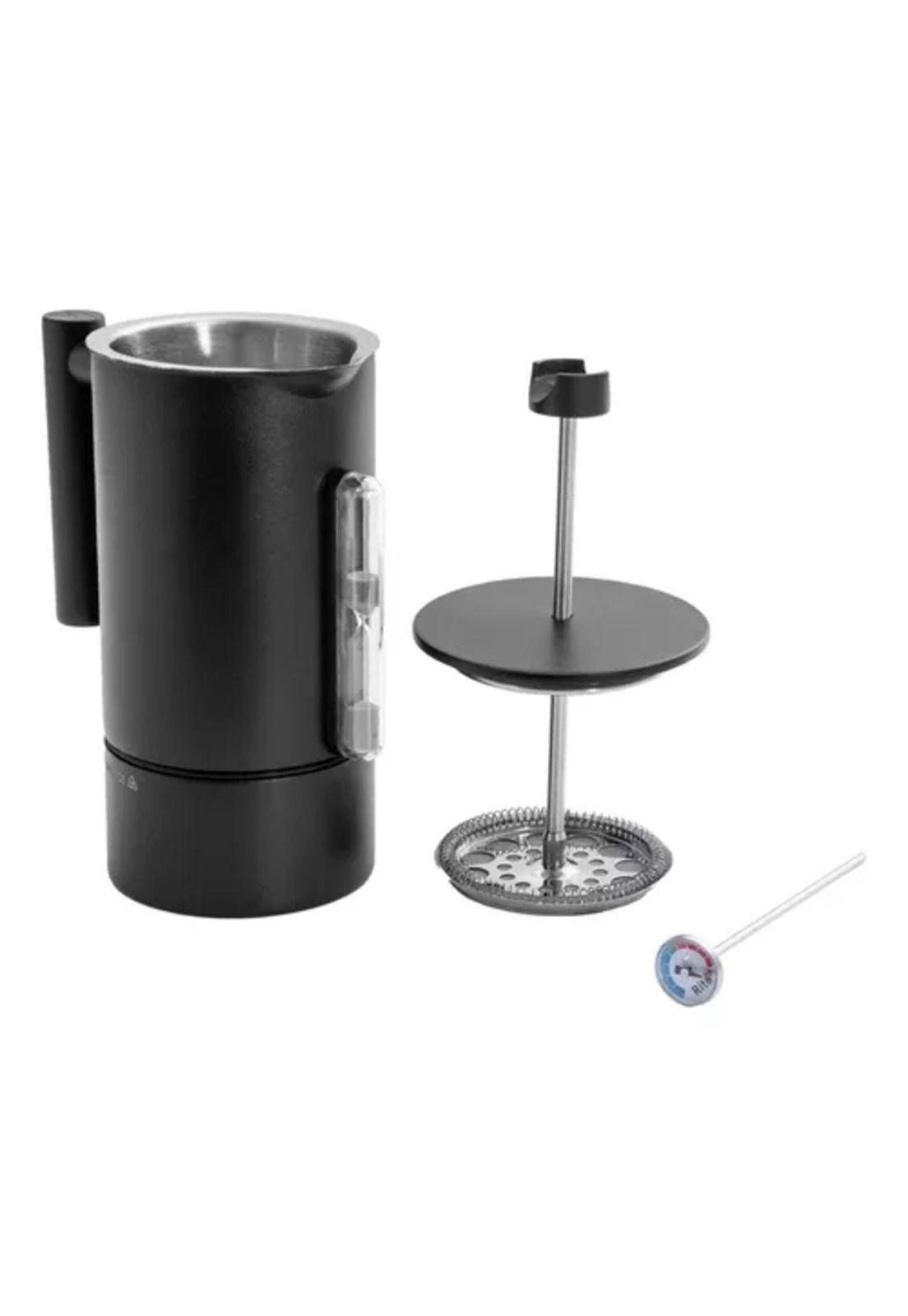 Cafetera prensa francesa 1L termómetro reloj acero inox negro-5