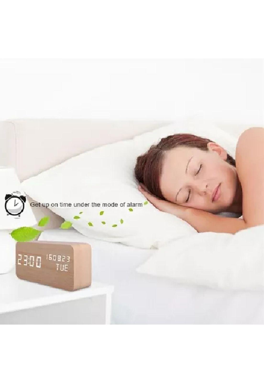 Despertador digital reloj madera reloj escritorio led-3