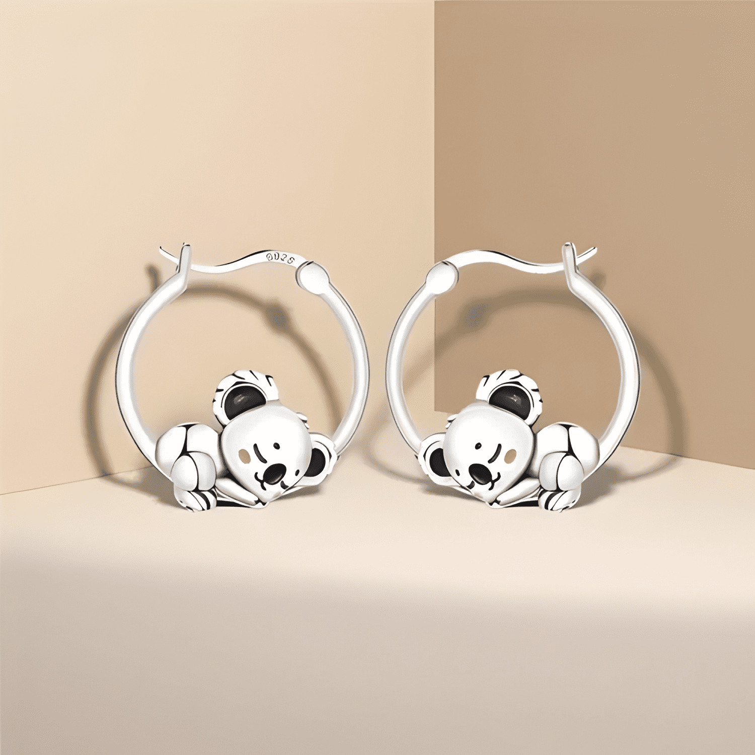 Aros Argolla Moda Plata 925 Pendientes Mujer Panda Kawaii #1-1