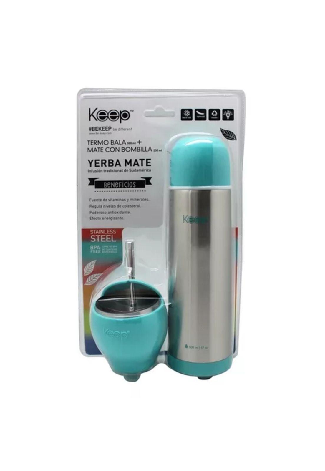 Set de mate y termo bala Keep, color verde-agua-3