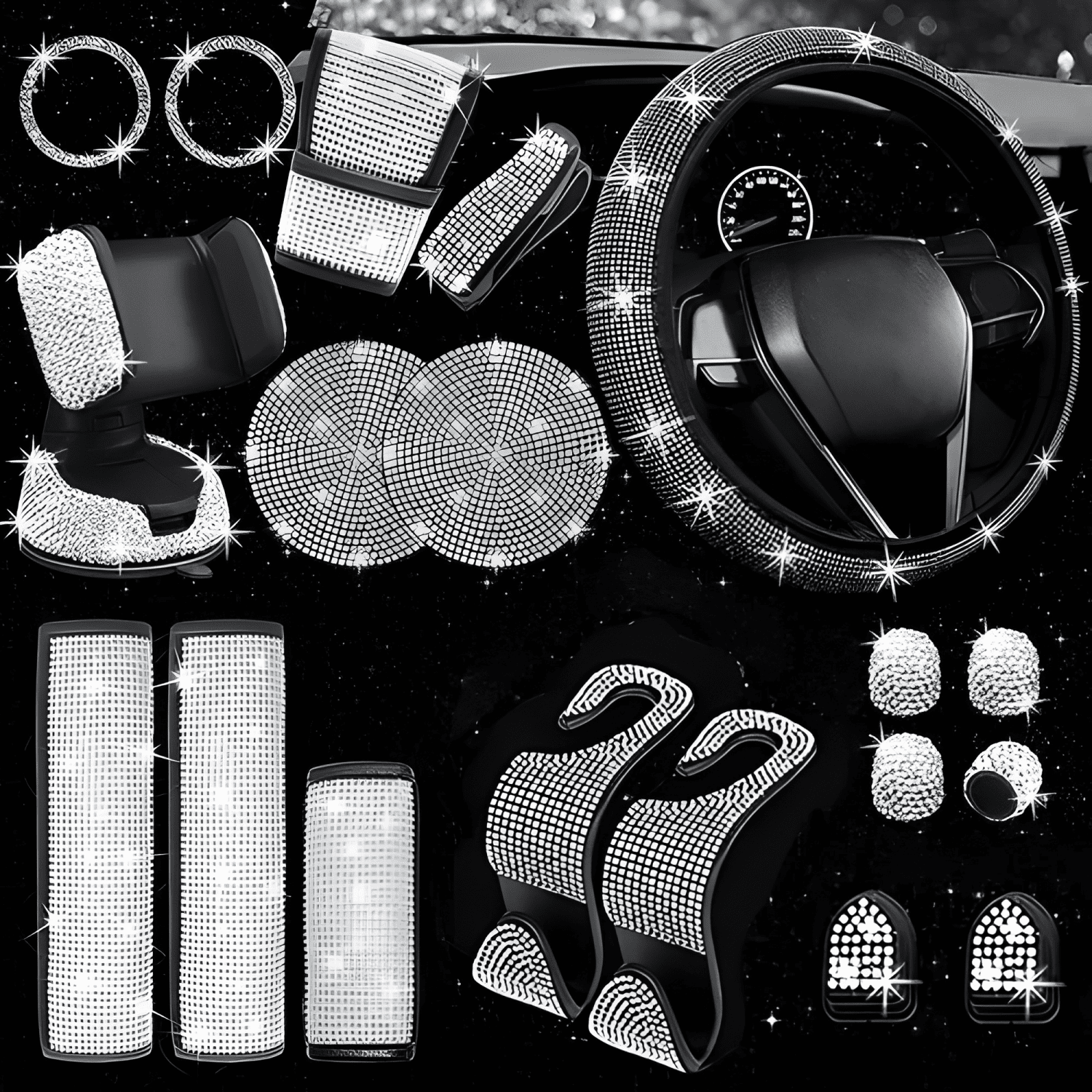 Funda de Volante con Accesorios de Mujer para Auto, 19 Pzas-1