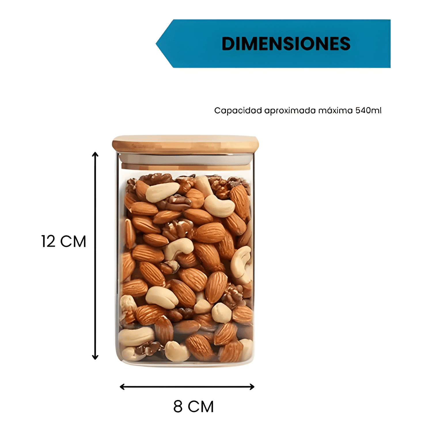 Frasco hermético cuadrado tapa bambú 6u, transparente-1
