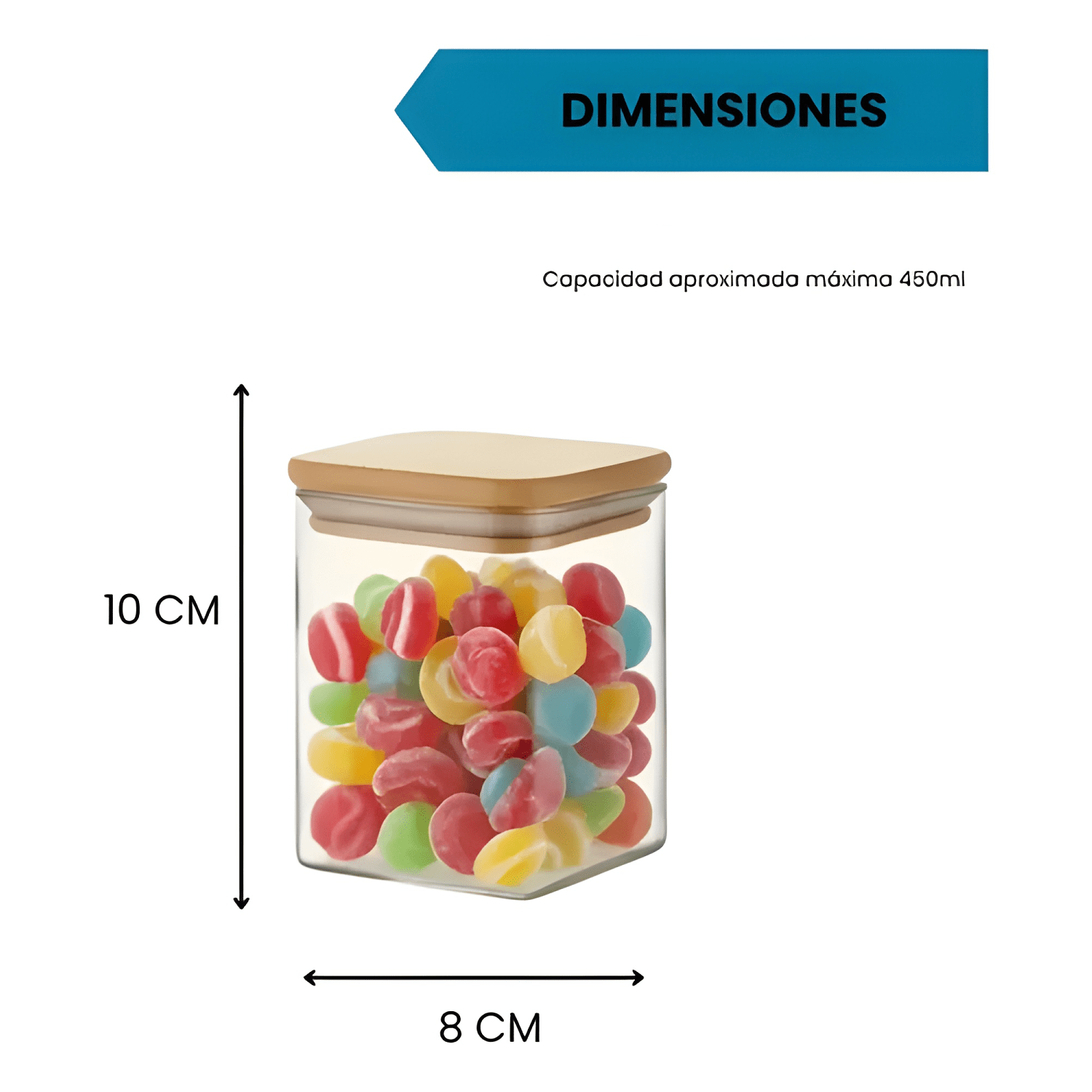 Frasco hermético cuadrado tapa bambú 6u, transparente-2