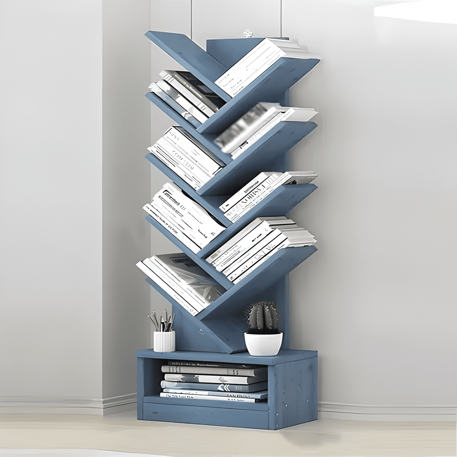 Estantería librero árbol 10 niveles moderno con cajón-1