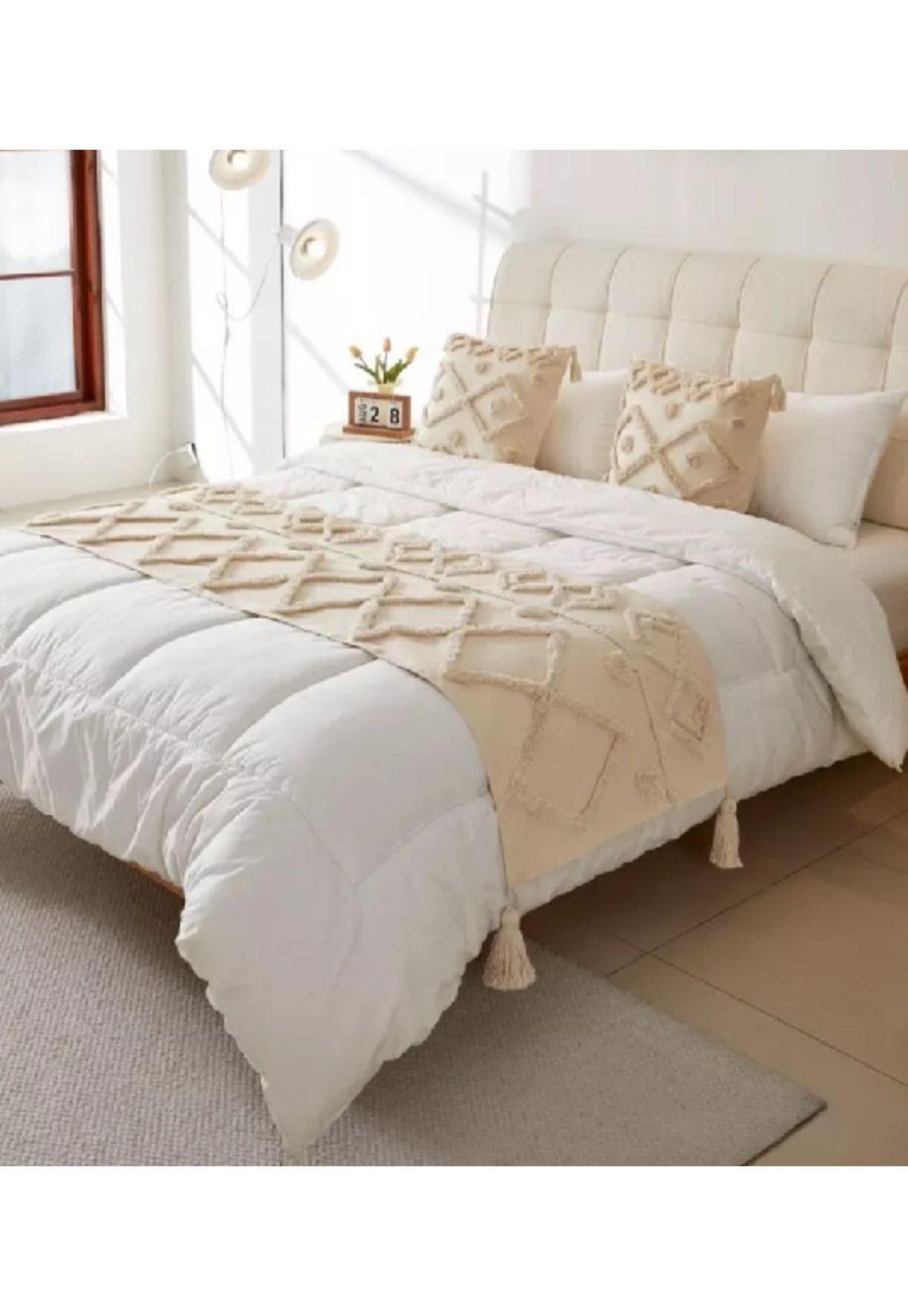 Piecera de cama diseño boho 2p y king + fundas decoración boho clásico color crema-2