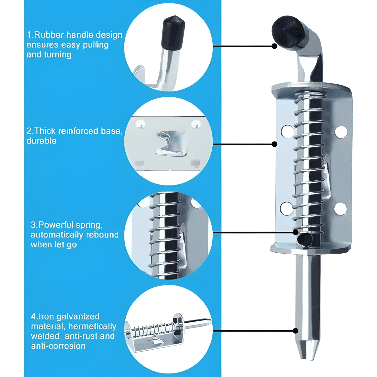 Picaporte con resorte y enganche para tubo de puerta-3