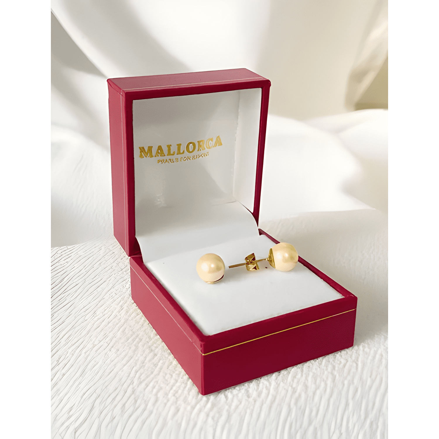 Aros De Perla Mallorca Clasico Base Enchapada En Oro 18k #3-1