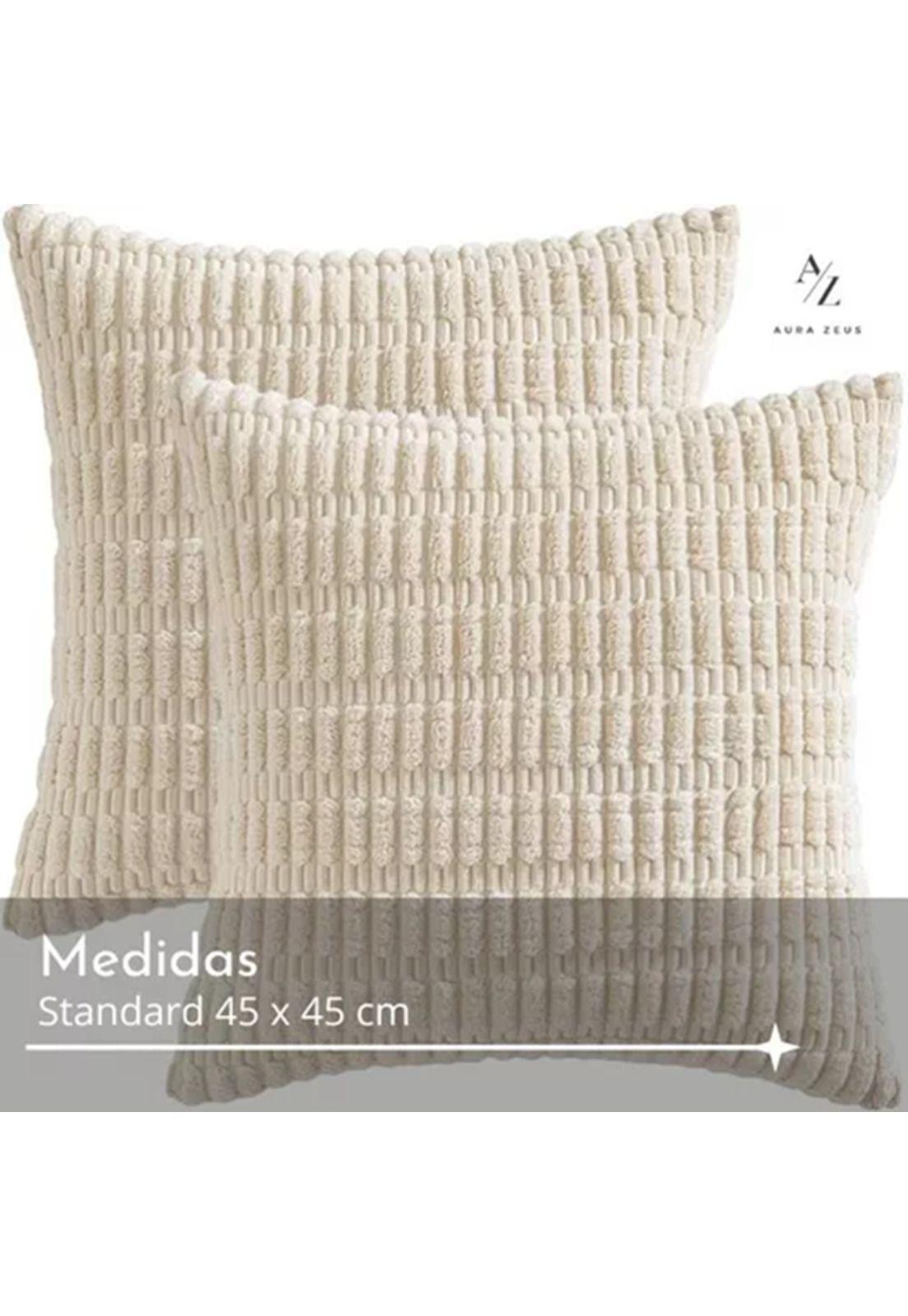 Pack de 2 Fundas de Almohadas Cojín 45x45 cm con Diseño Suave para Sillón y Cama Blanco Crema-1