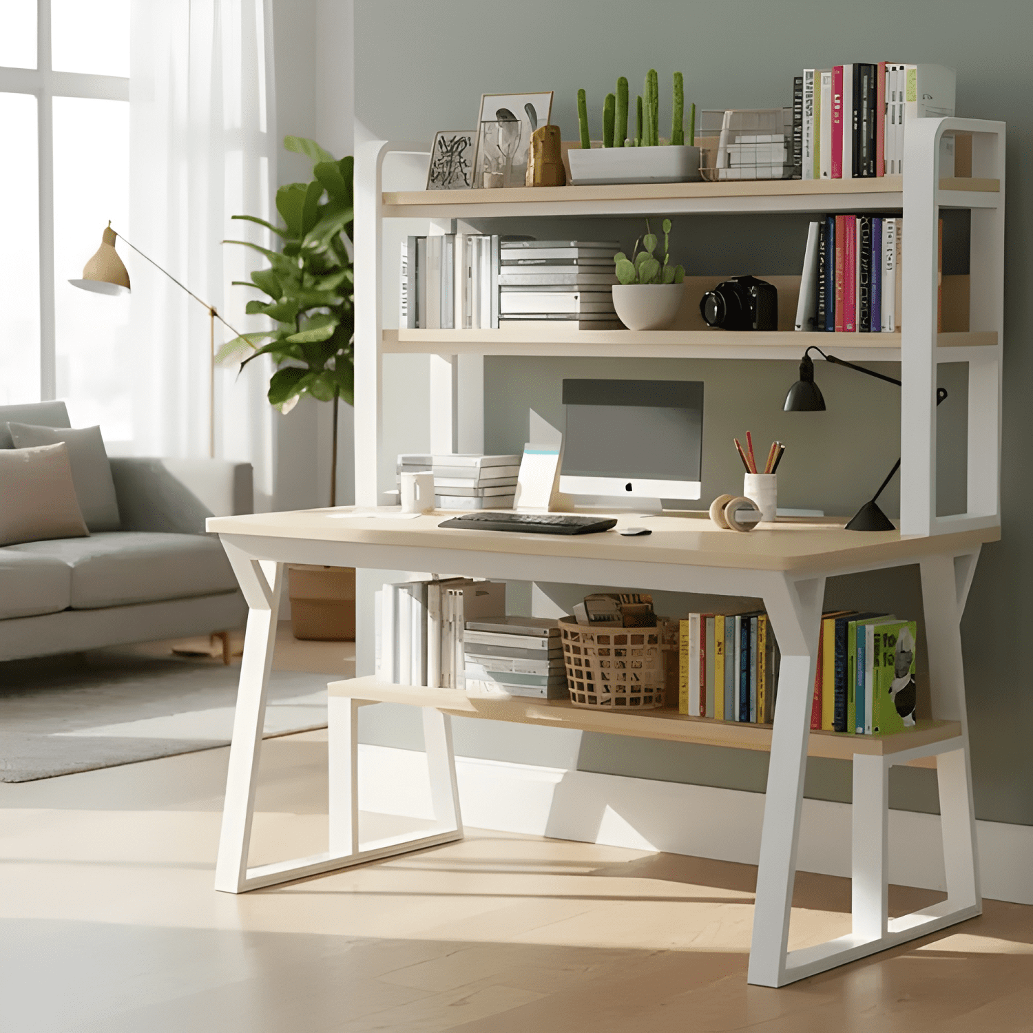 Escritorio moderno con repisas 147x120x60x72-0