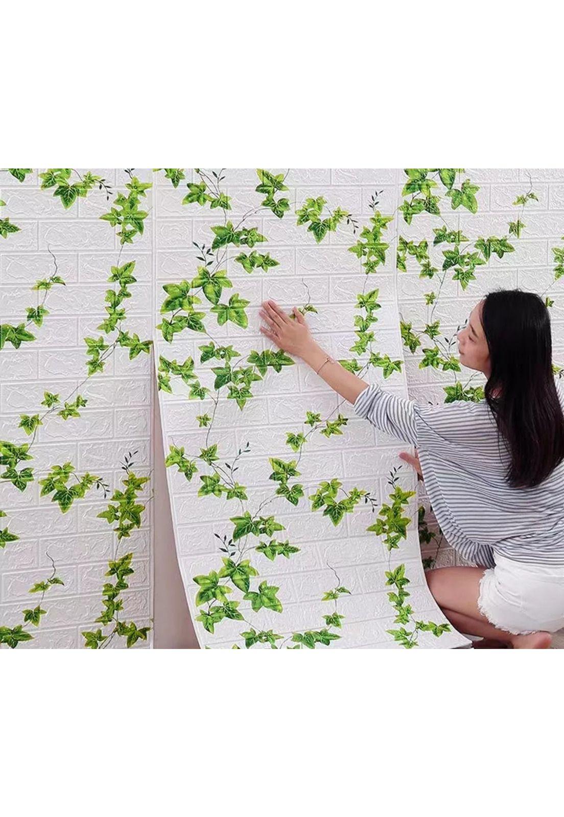 Pack 10 láminas papel mural 3D ladrillo pared blanco 77x70 cm-6