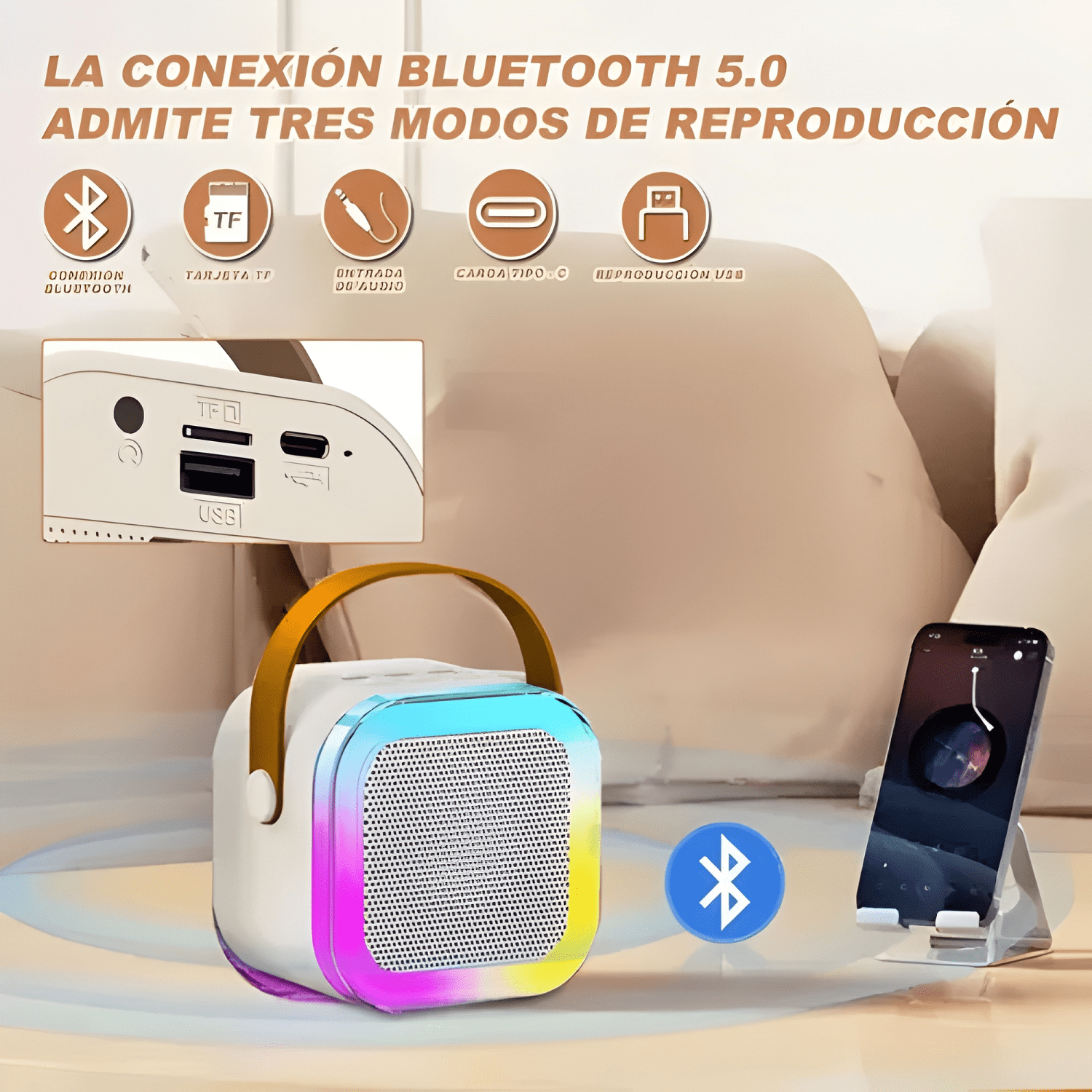 Parlante bluetooth karaoke infantil con microfono luces led-1