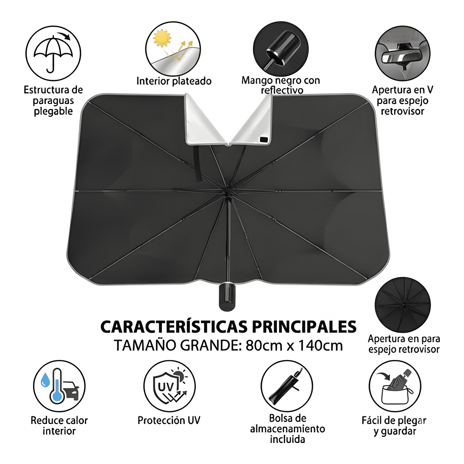 Quitasol Tipo Sombrilla para Auto Parabrisa Universal-4