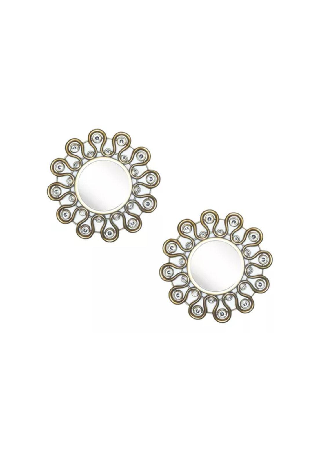 Set Reloj de Pared 25cm Decorativo Silencioso + 2 Espejos Dorado y Blanco-2