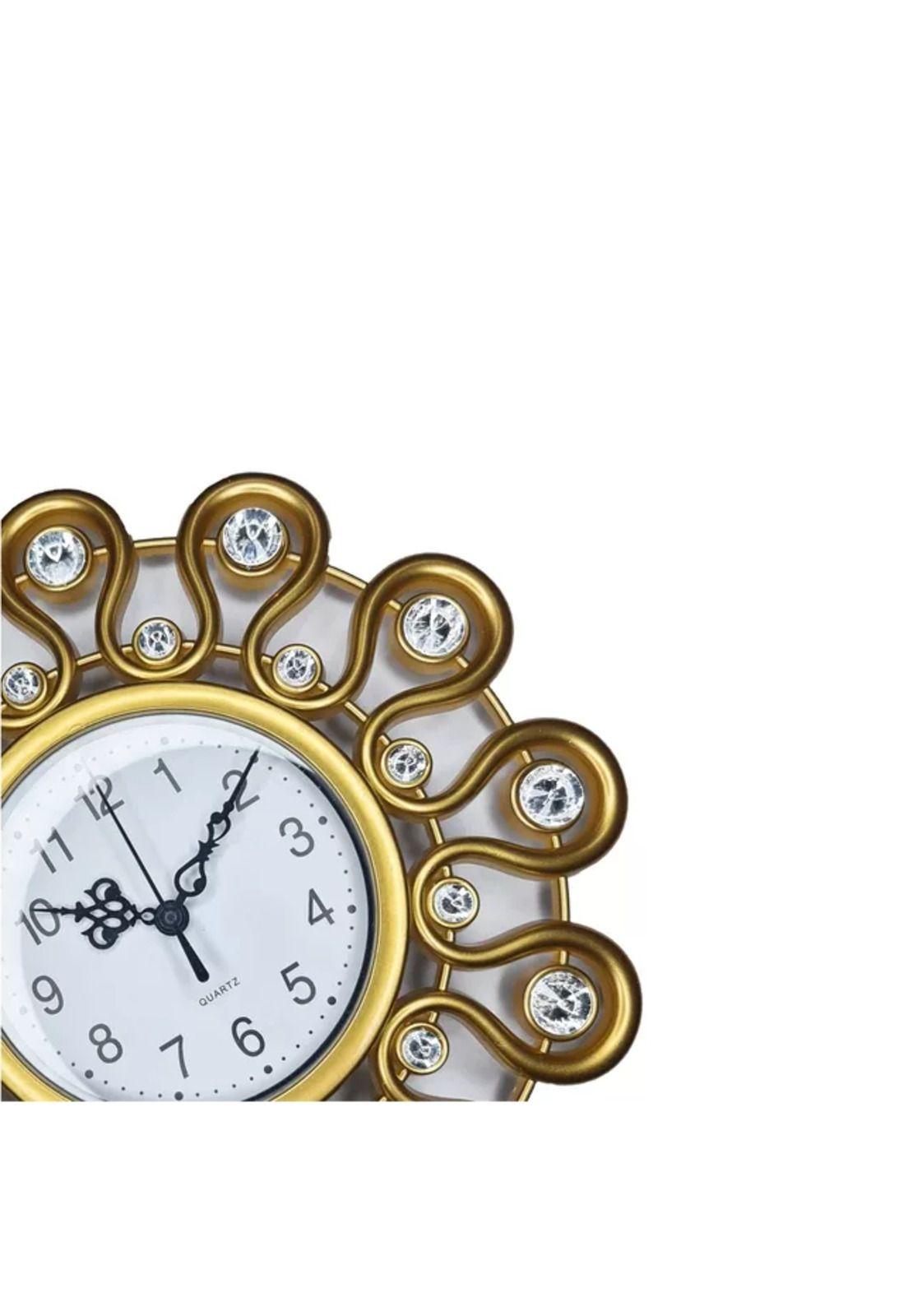 Set Reloj de Pared 25cm Decorativo Silencioso + 2 Espejos Dorado y Blanco-4