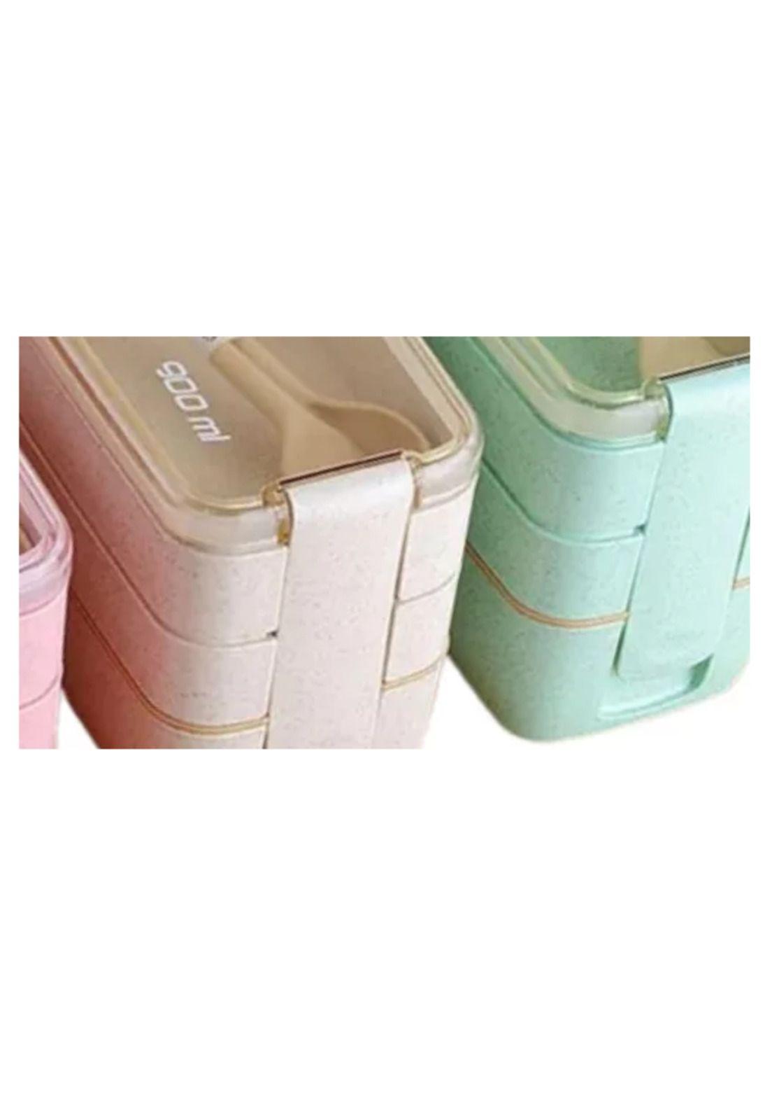 Lonchera de comida de 3 niveles con cuchara y tenedor, 900 ml, color beige-2