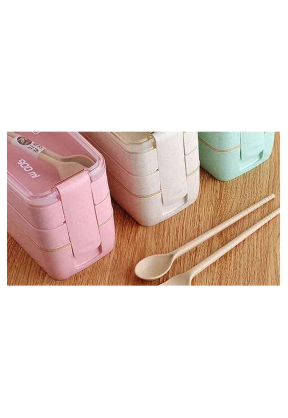 Lonchera de comida de 3 niveles con cuchara y tenedor, 900 ml, color beige-3