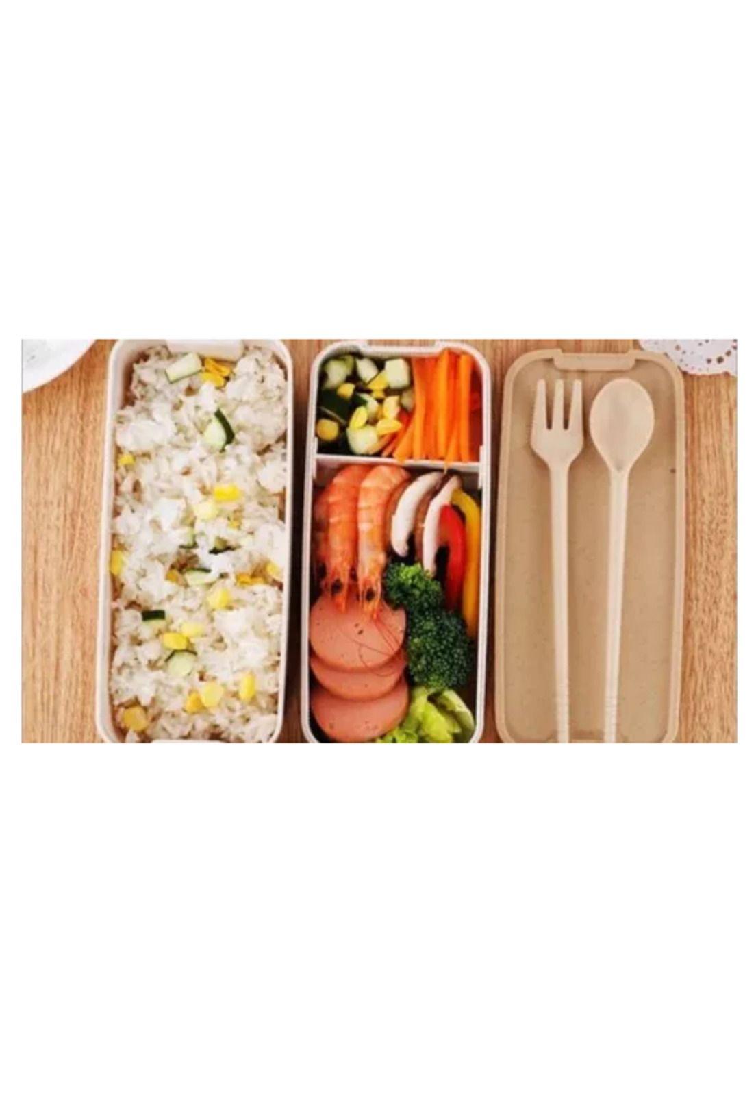 Lonchera de comida de 3 niveles con cuchara y tenedor, 900 ml, color beige-6