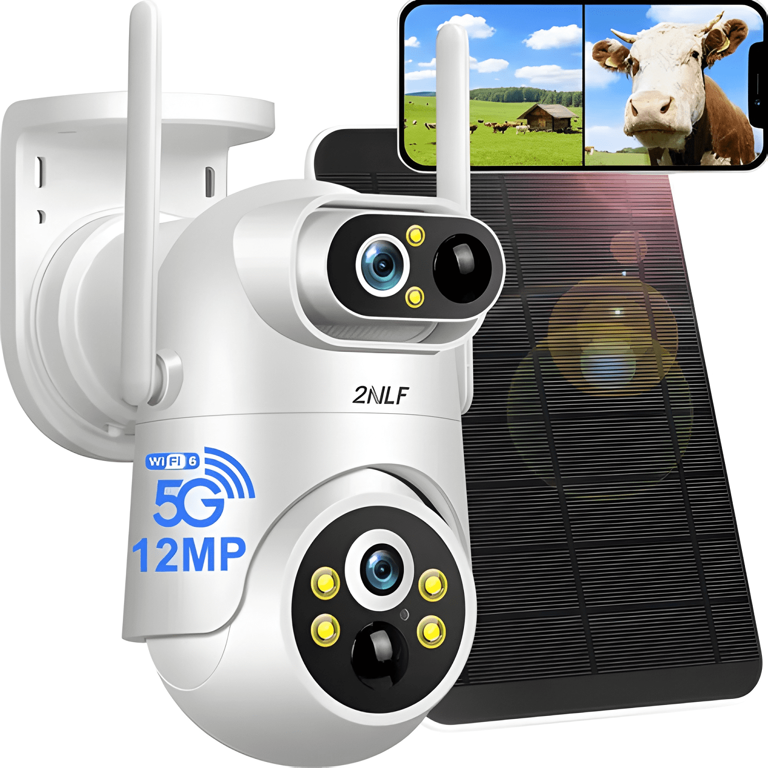 2nlf® 12mp Cámara de Seguridad Wifi Solar 2 Lente 2 XL-0