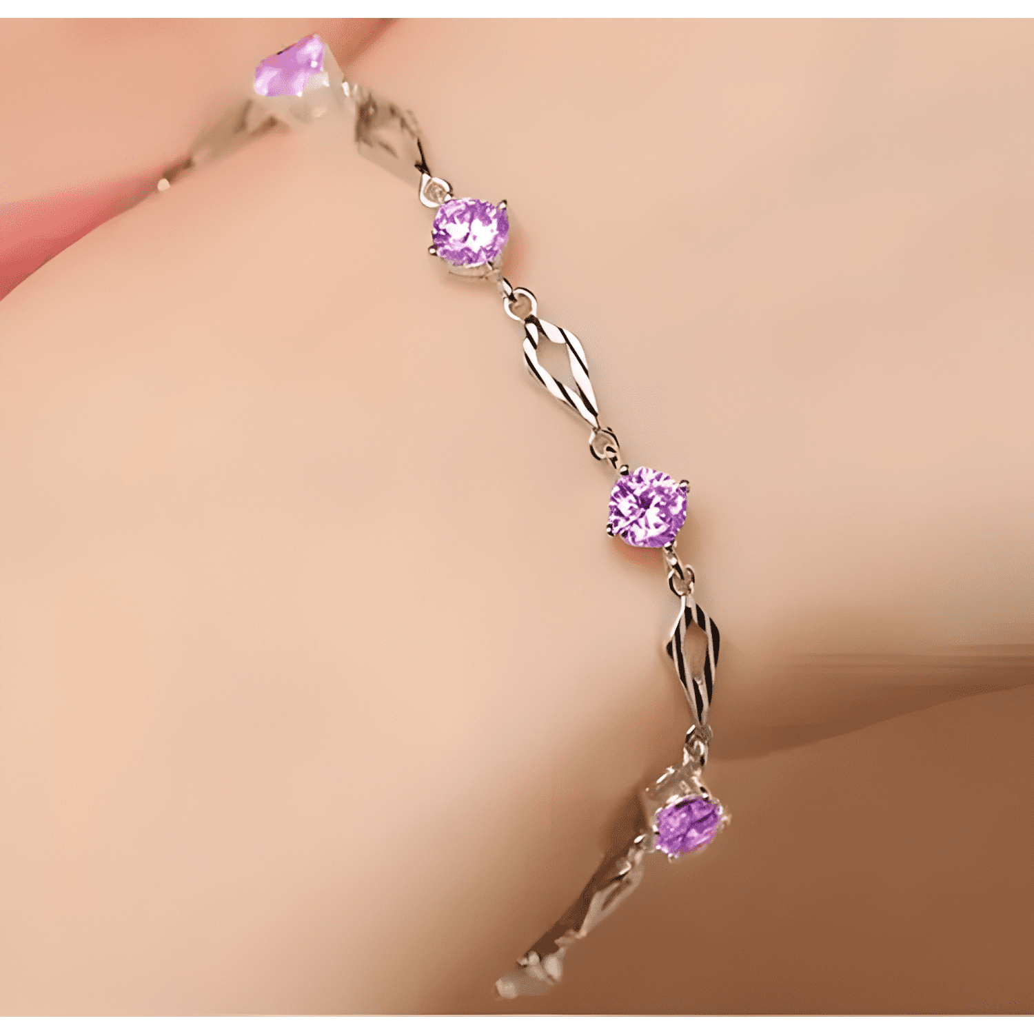 Pulsera de plata fina S925 amatista Lila púrpura-2