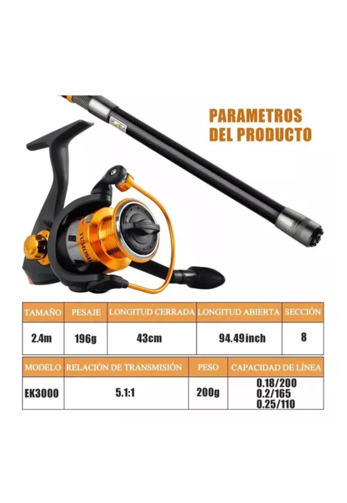 Kit de pesca caña, carrete, señuelo y accesorios 2.4 m-3