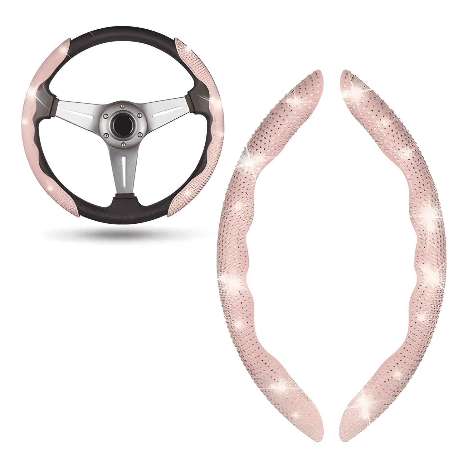 Cubre Volante Forro Imitacion Diamantes Rosado-0