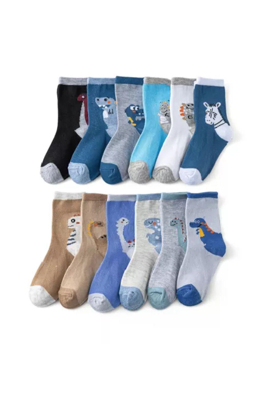 Pack de 12 pares de calcetines largos para niño, dibujos animados de bambú, tallas 2-10, multicolor-2