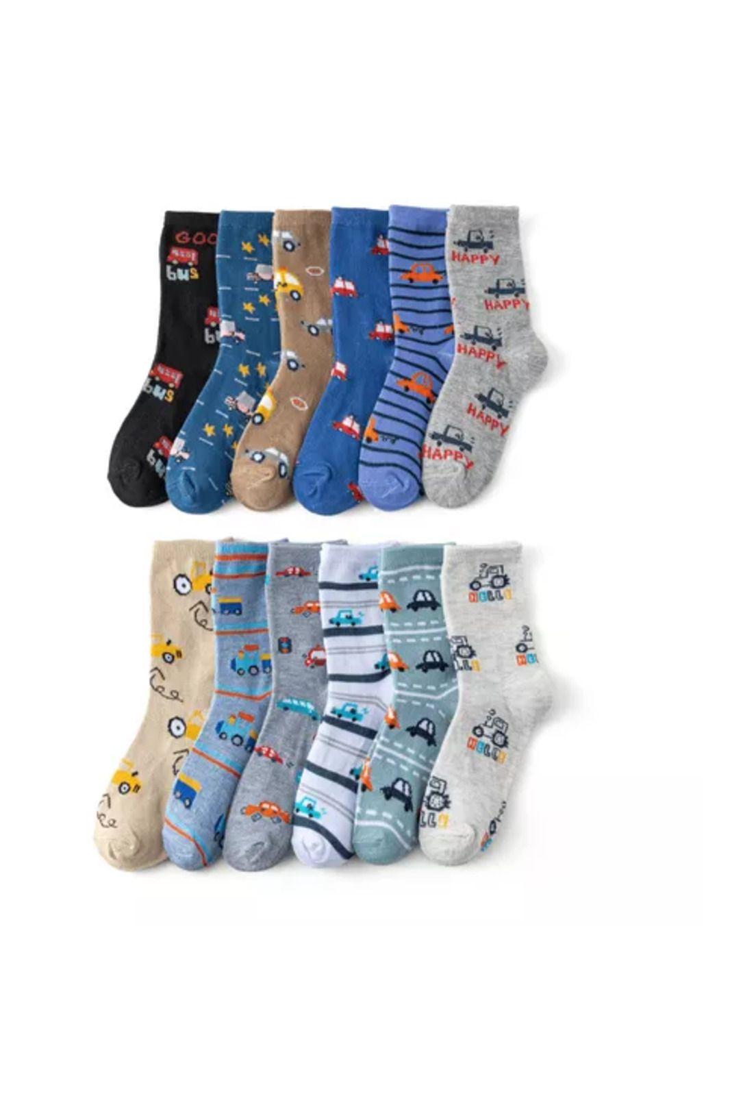 Pack de 12 pares de calcetines largos para niño, dibujos animados de bambú, tallas 2-10, multicolor-4