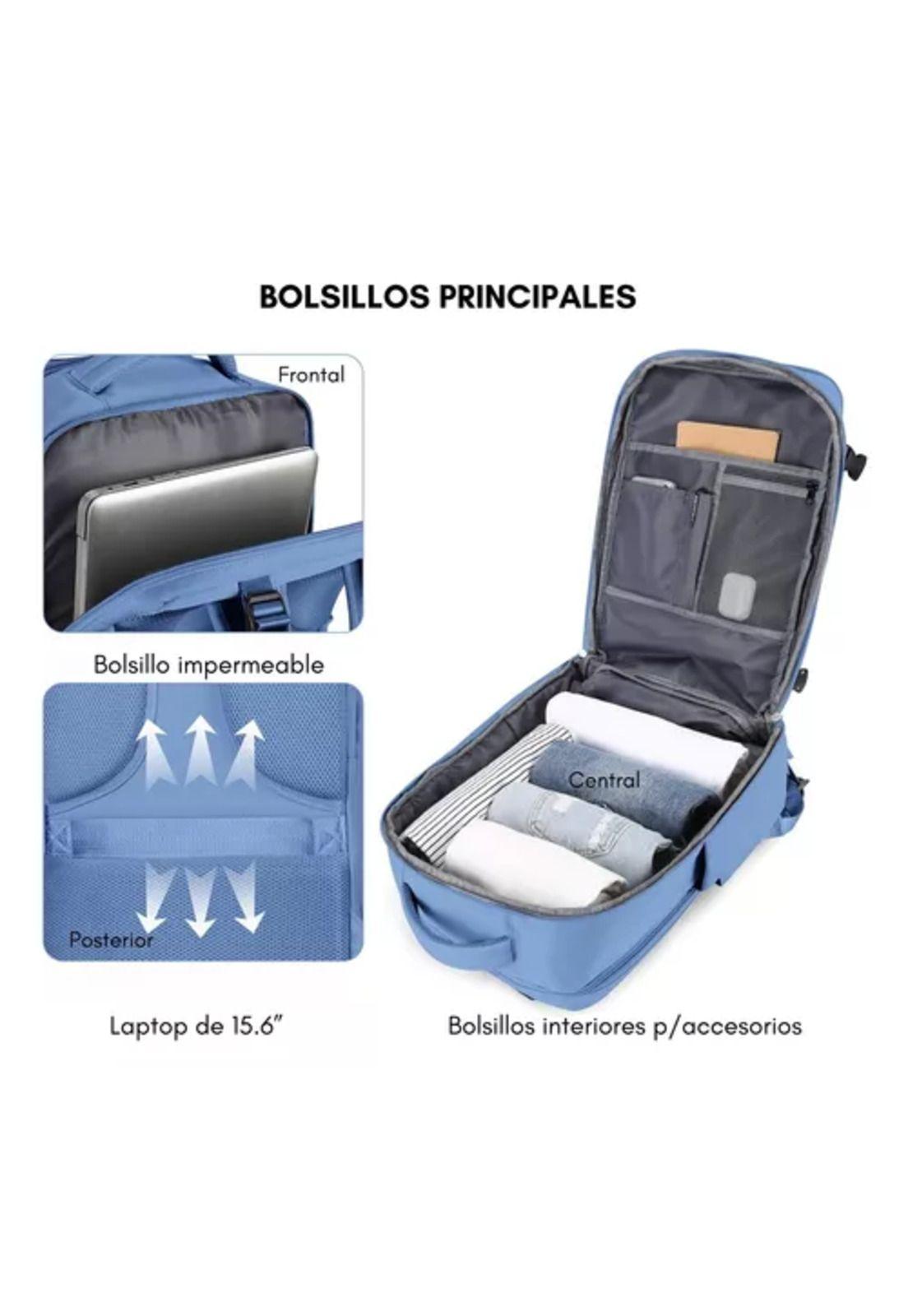 Mochila de viaje para avión, multifuncional, gran capacidad, 30 lts, color celeste-5