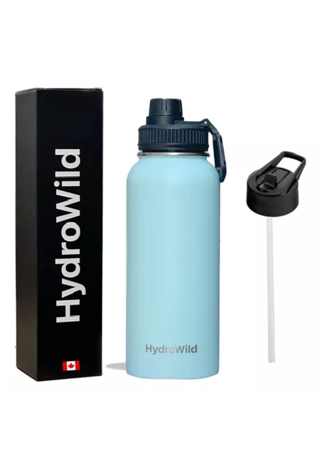 Botella térmica de 1 litro, inoxidable, Hydrowild, 1000 ml, con tapas, color celeste-0