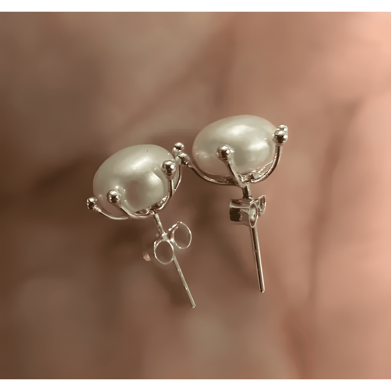Aros Pistilo Plata Con Perla Original Real 8mm Regalo #1-2