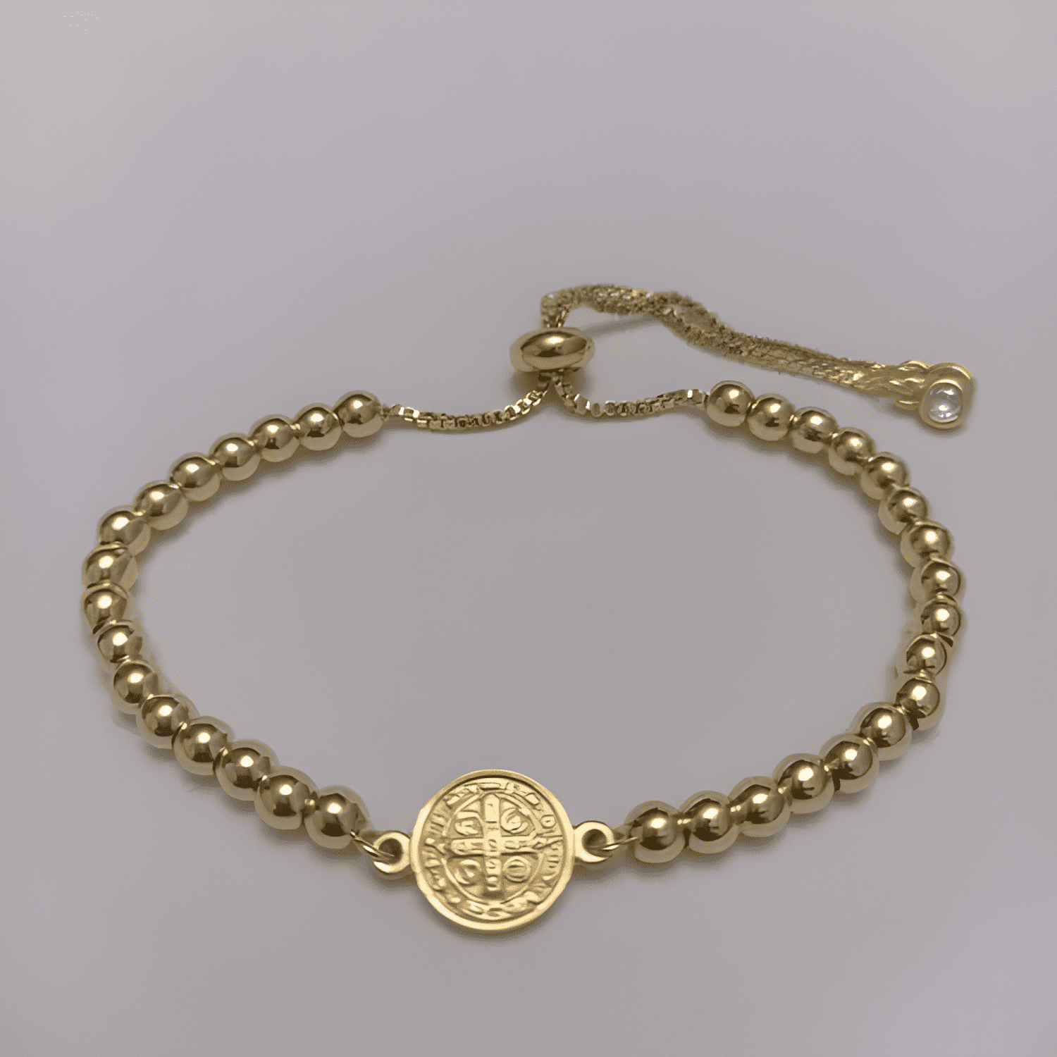 Pulsera san benito cuentas baño oro/platino ajustable unisex-4
