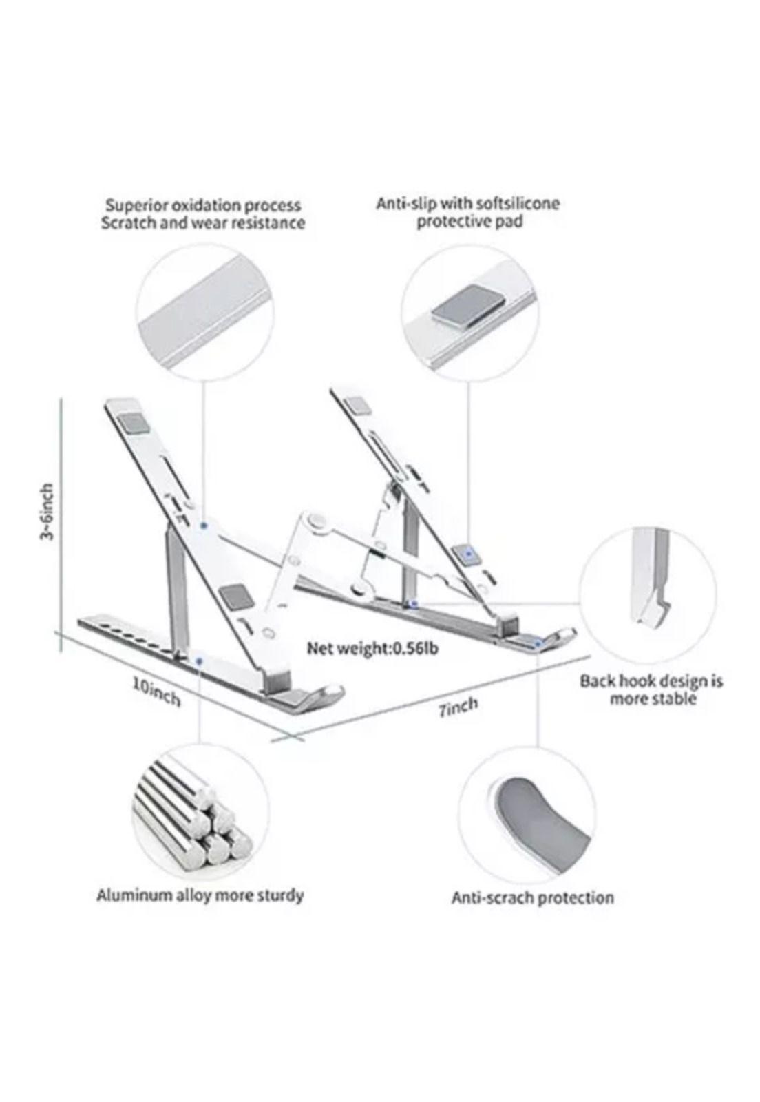 Soporte portátil notebook aluminio plegable 7 niveles plateado-3