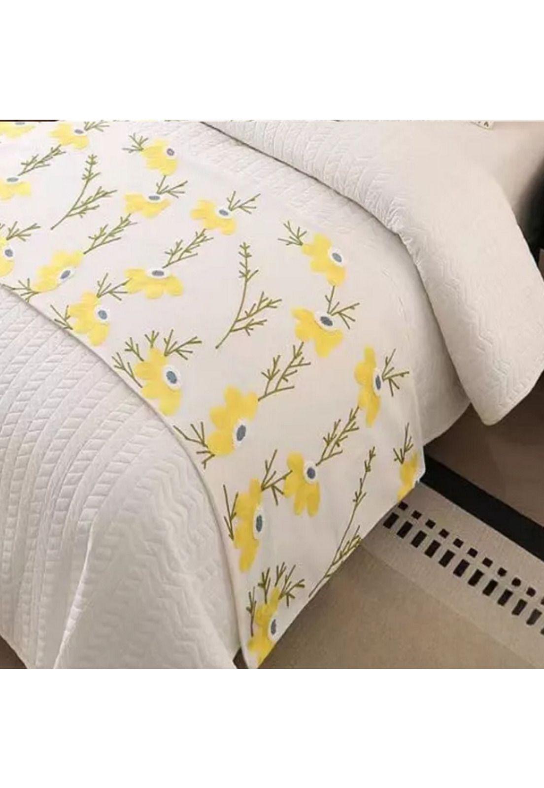 Piecera bordada para cama sin fundas de cojín diseño 7 color crema-2