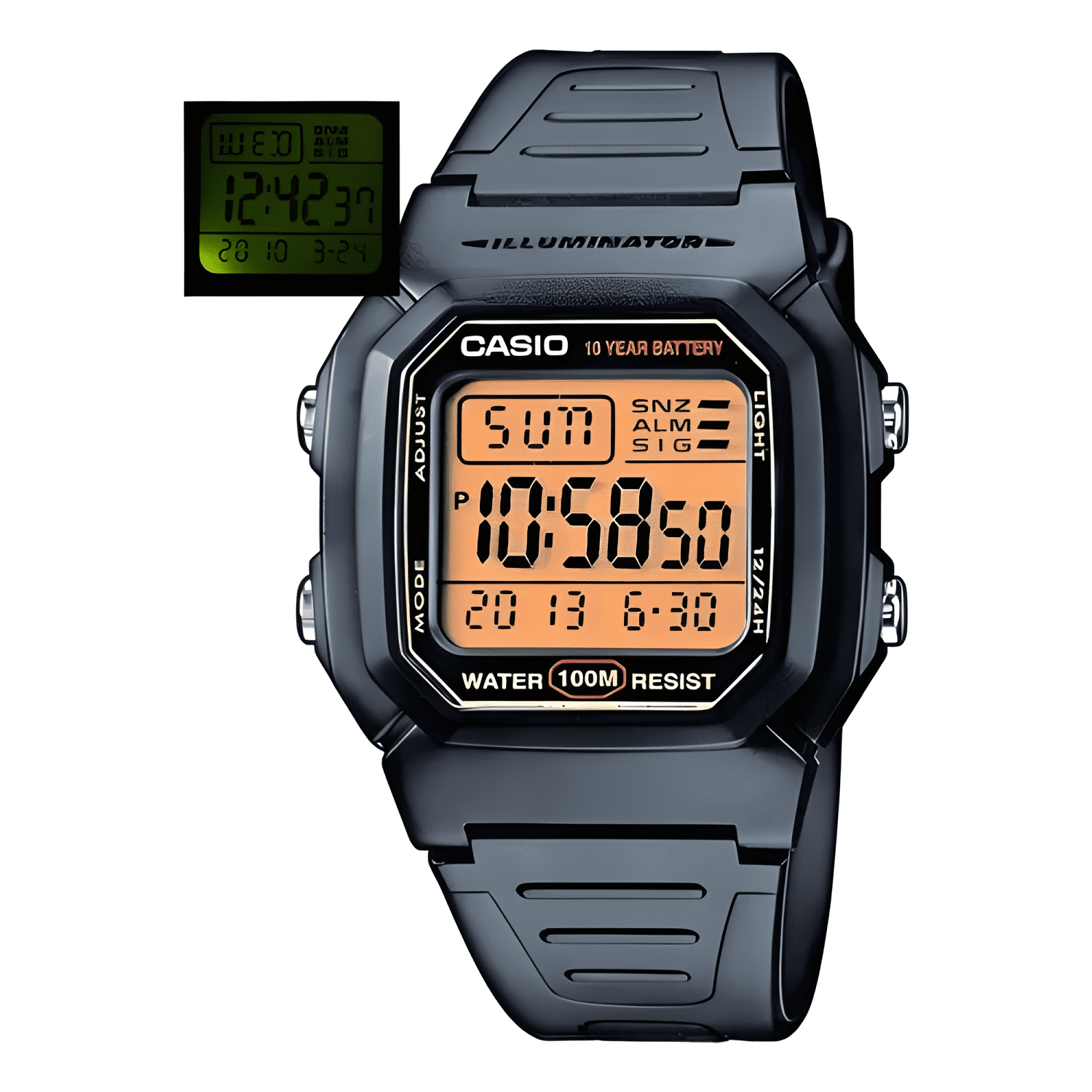 Reloj pulsera casio digital con correa de resina Negro-3