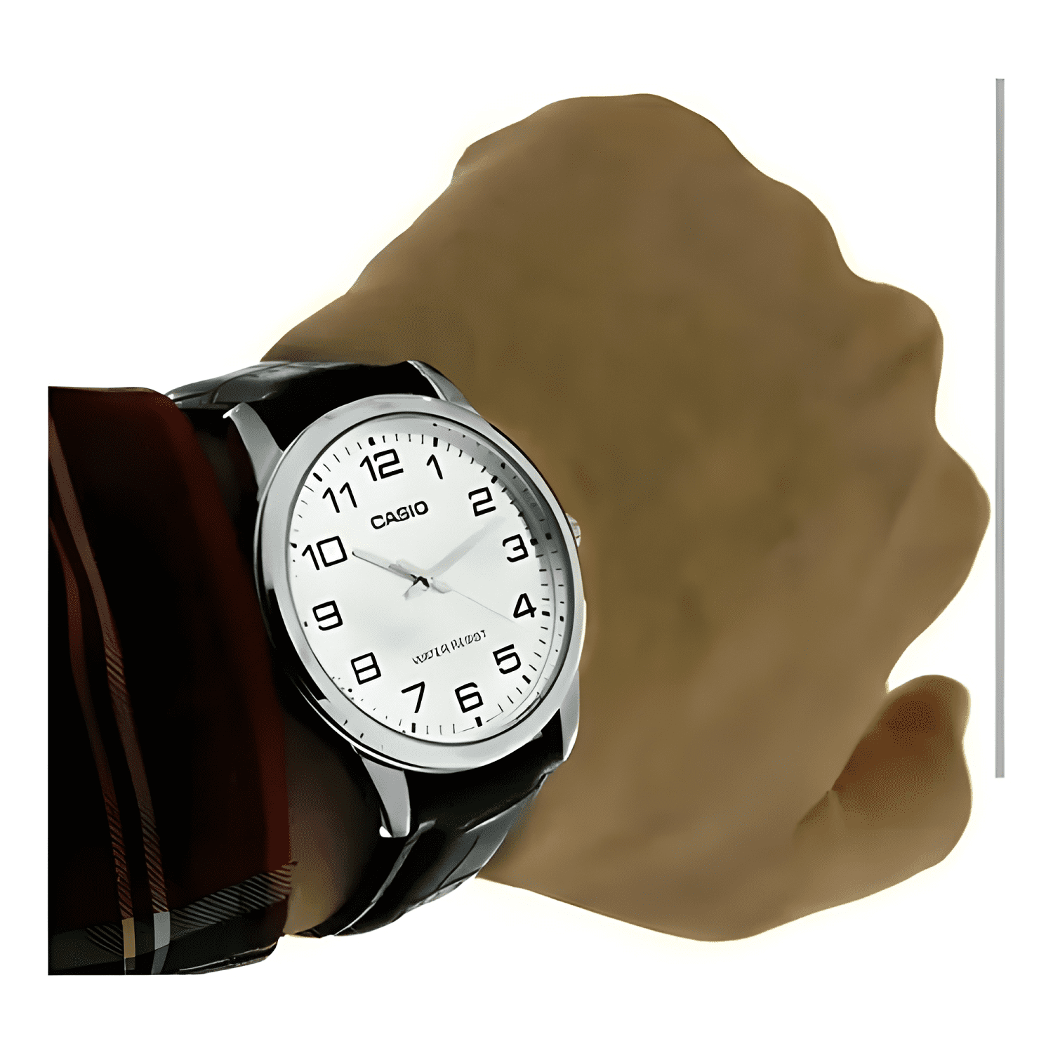 Reloj pulsera casio mtp-v001l-7bu con correa de cuero Negro-3