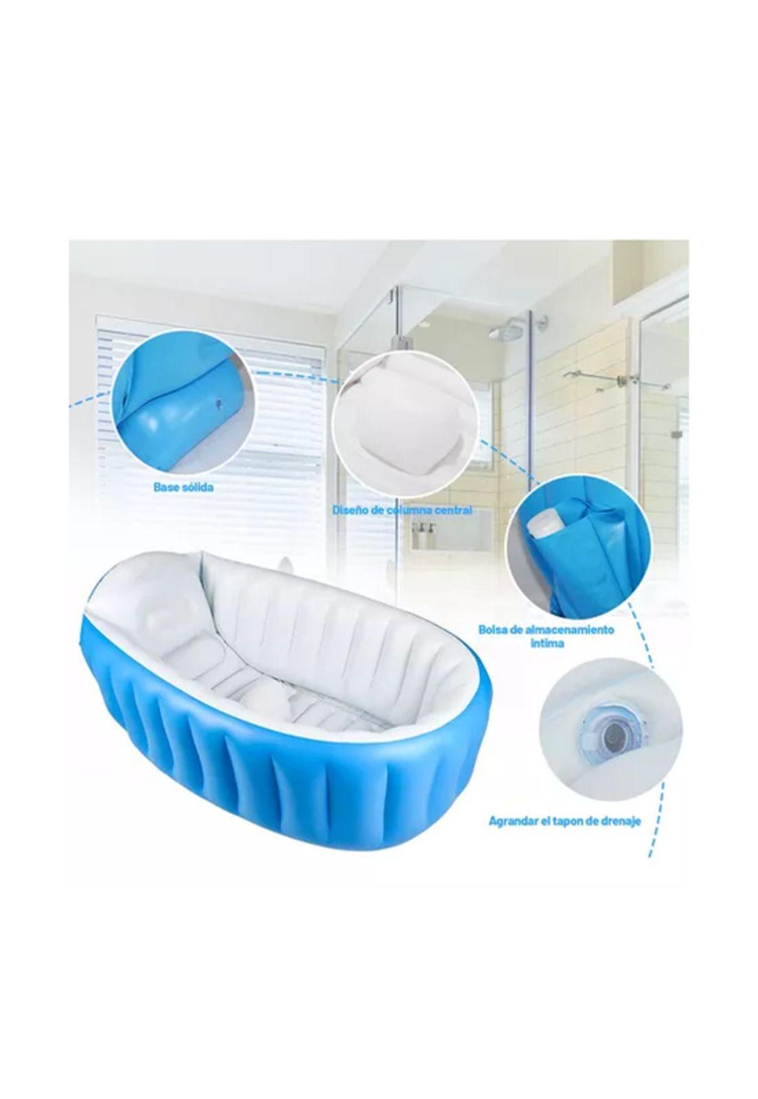 Bañera inflable plegable para bebés con bomba de aire, celeste-2