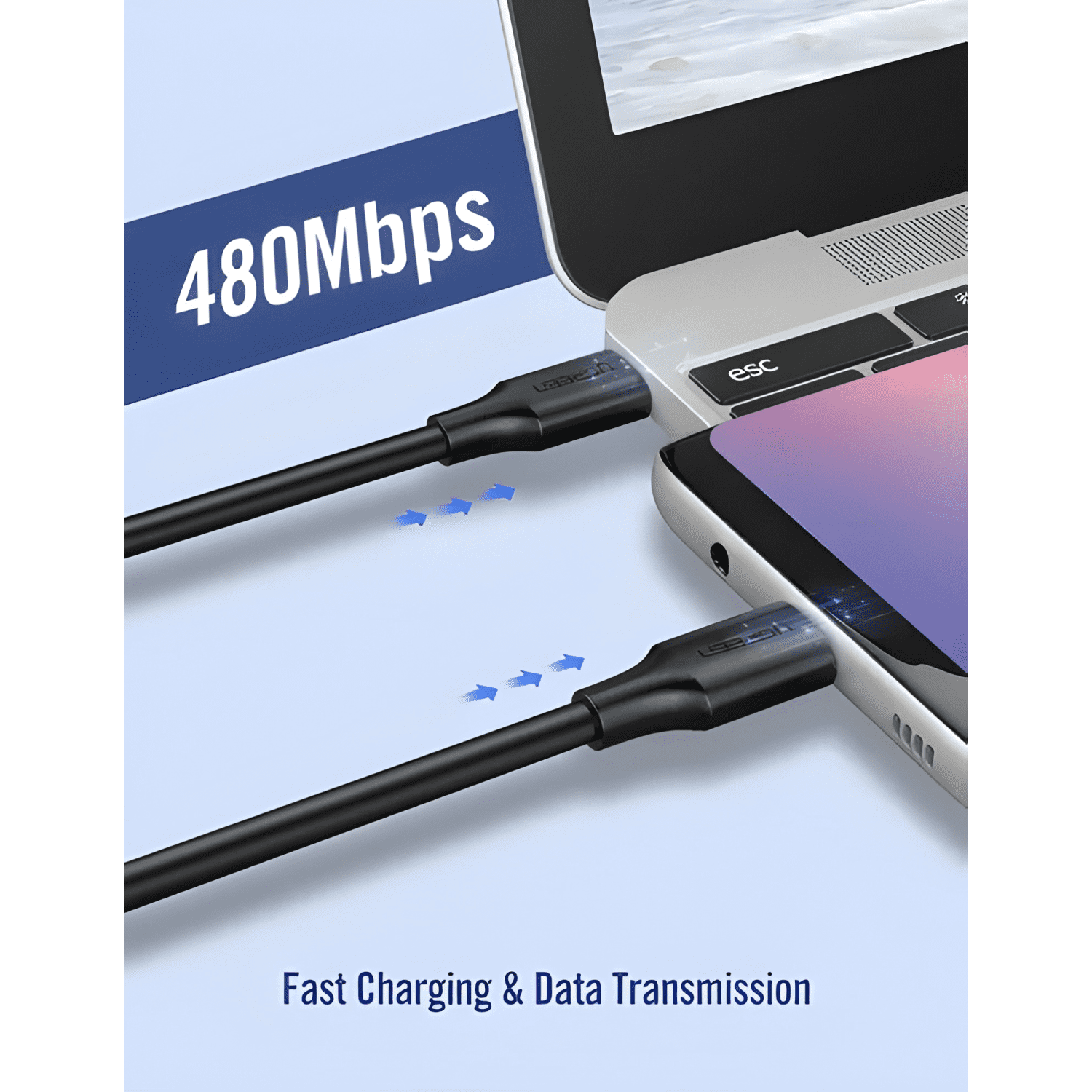 Cable de datos USB-C 2.0 a USB-C 2.0 3a 3m Negro-3