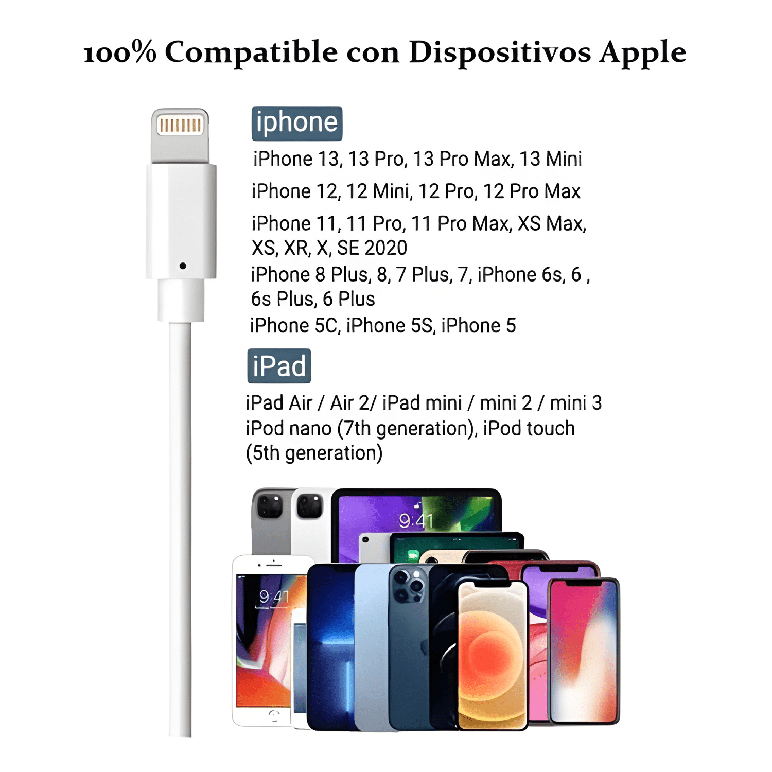 Cable USB para iphone (todos los modelos) 1mt-4